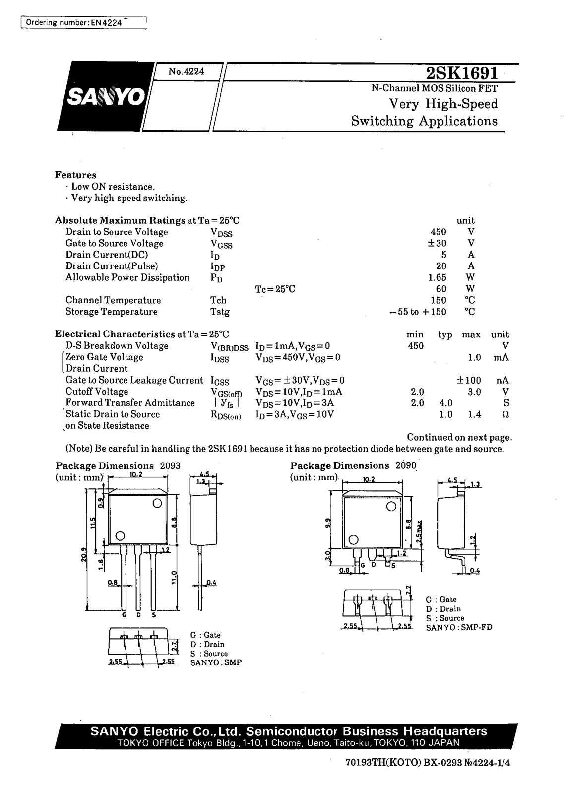 SANYO 2SK1691 Datasheet