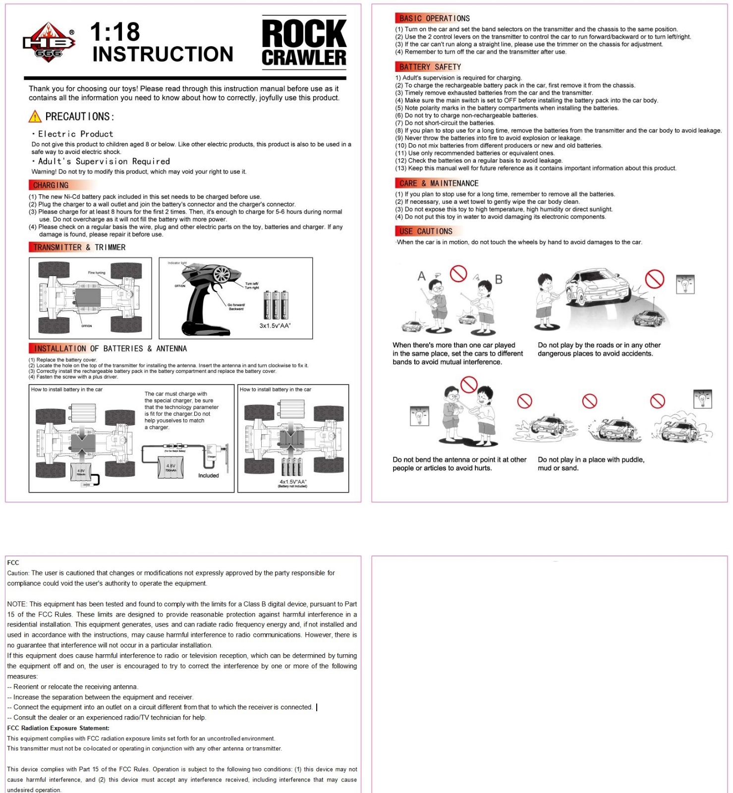 HUANG BO TOYS FACTORY HB P1801 24 User Manual