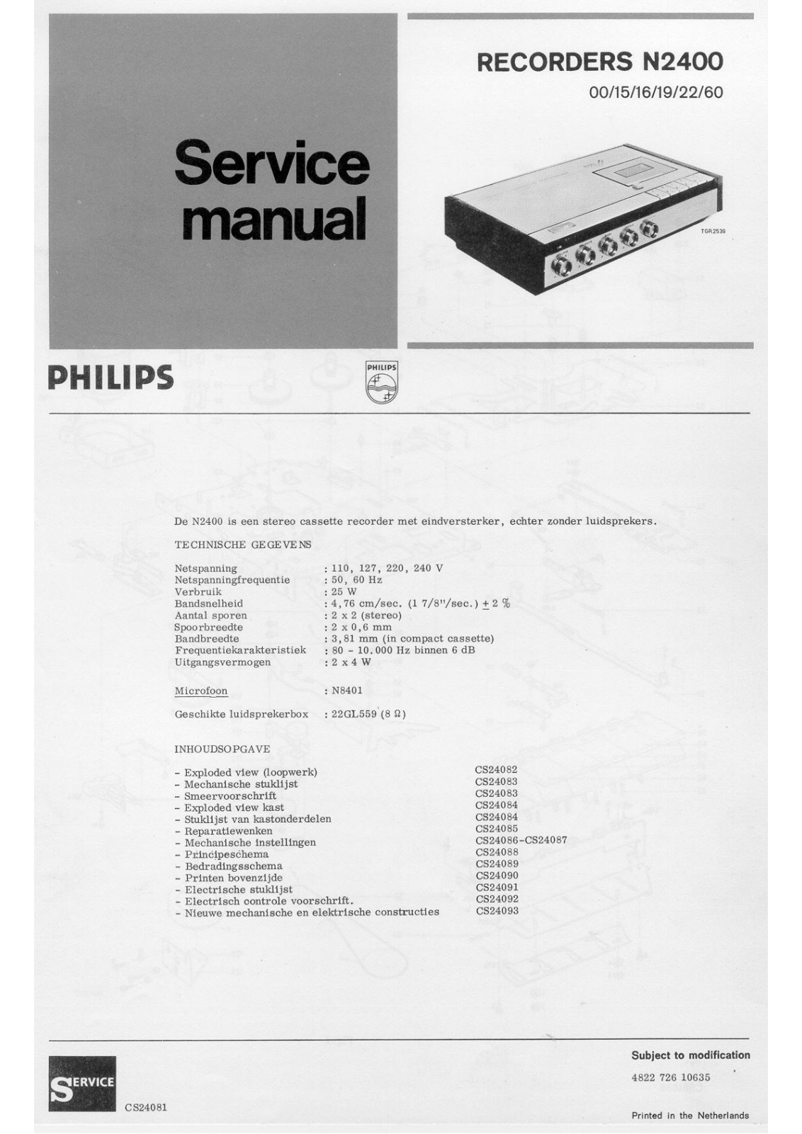 Philips N-2400 Service Manual