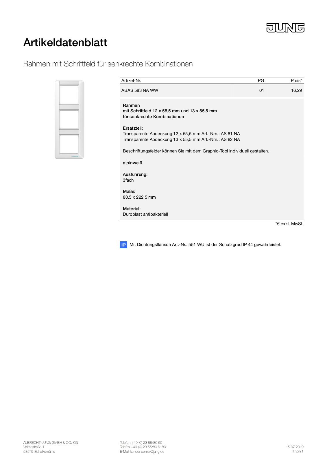 Jung ABAS 583 NA WW User Manual