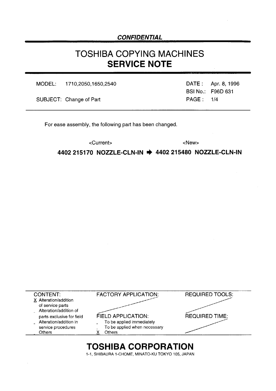 Toshiba f96d631 Service Note