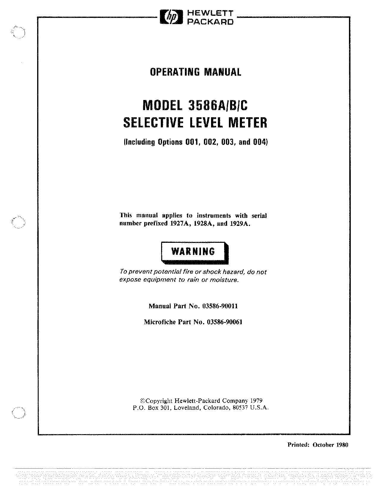 HP (Hewlett-Packard) 3586A, 3586B, 3586C User Manual