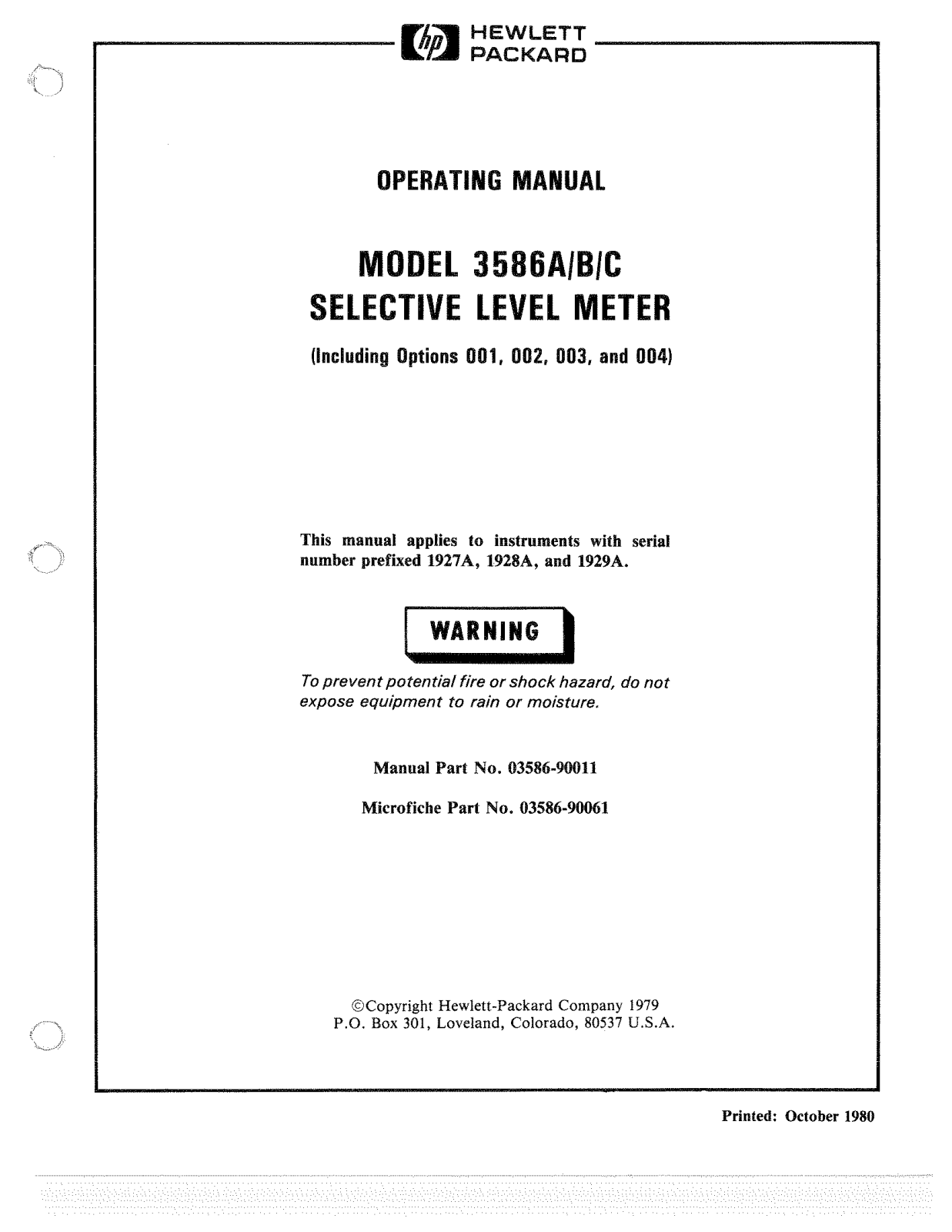 HP (Hewlett-Packard) 3586A, 3586B, 3586C User Manual