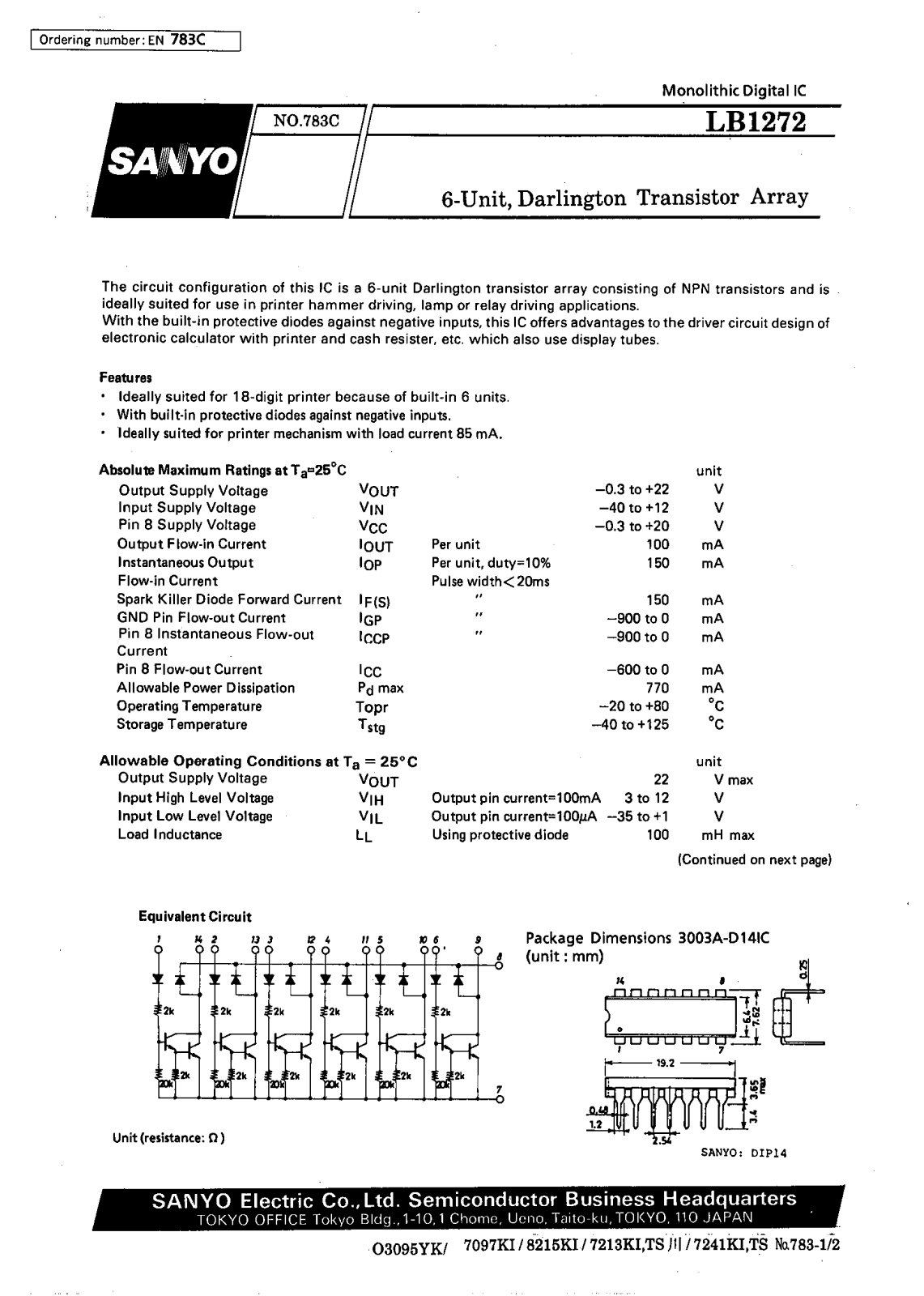 SANYO LB1272 Datasheet