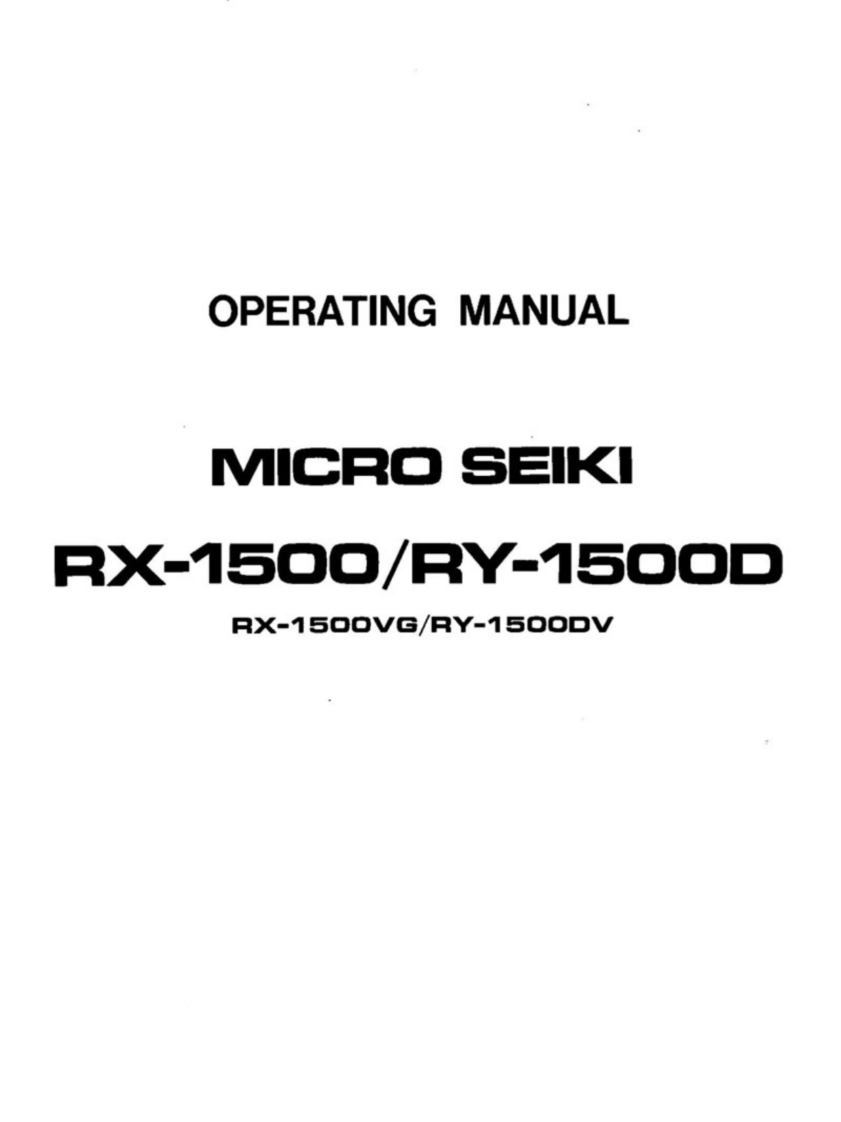 Micro Seiki RY-1500-DV Owners manual