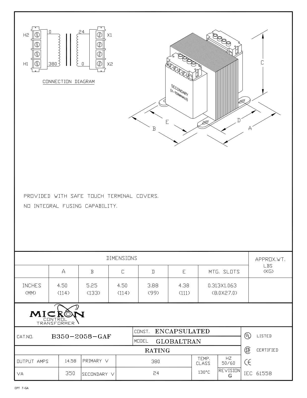 Micron Industries B350-2058-GAF Specification Sheet