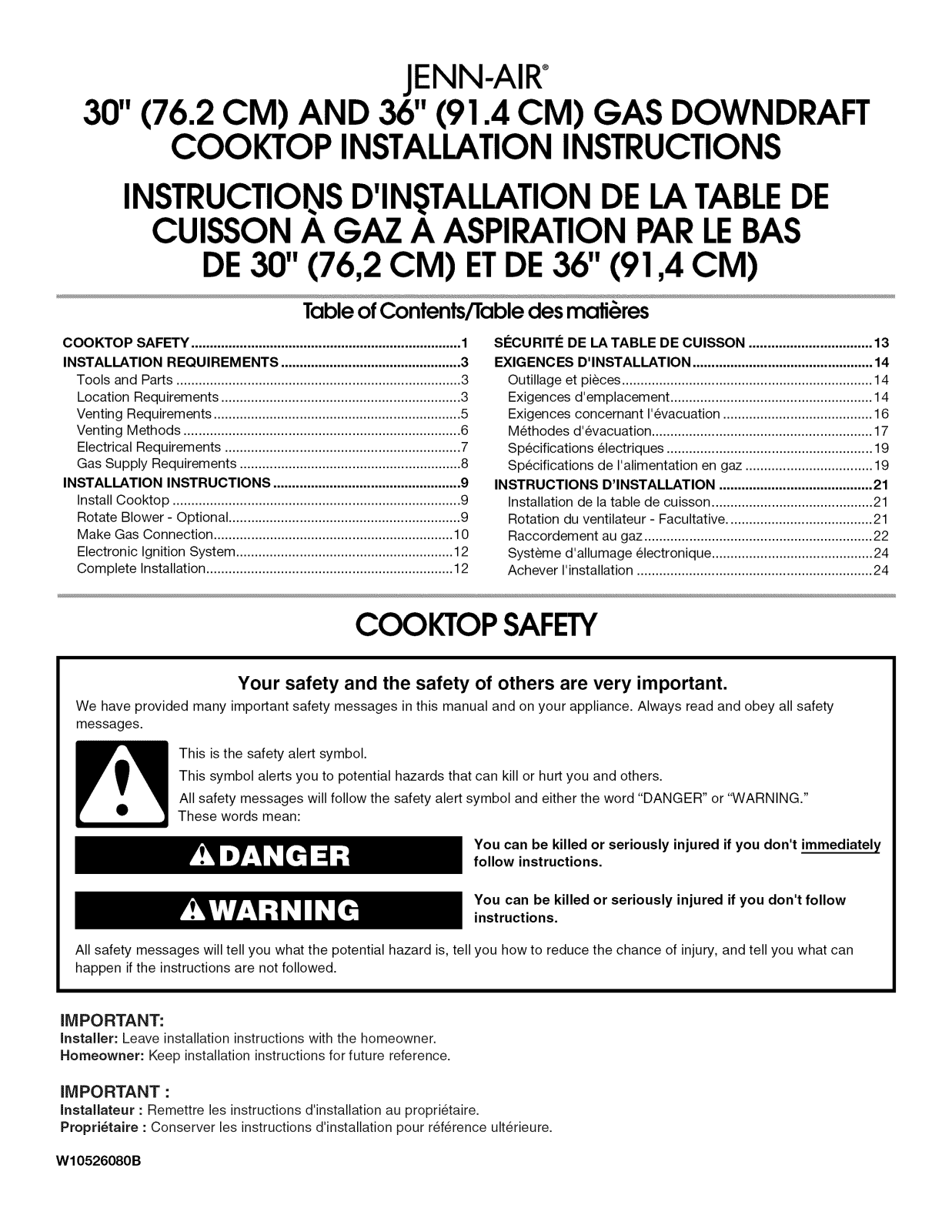 Jenn-Air JGD3430WB00, JGD3430WS00, JGD3430WW00, JGD3536WB01, JGD3536WS01 Installation Guide