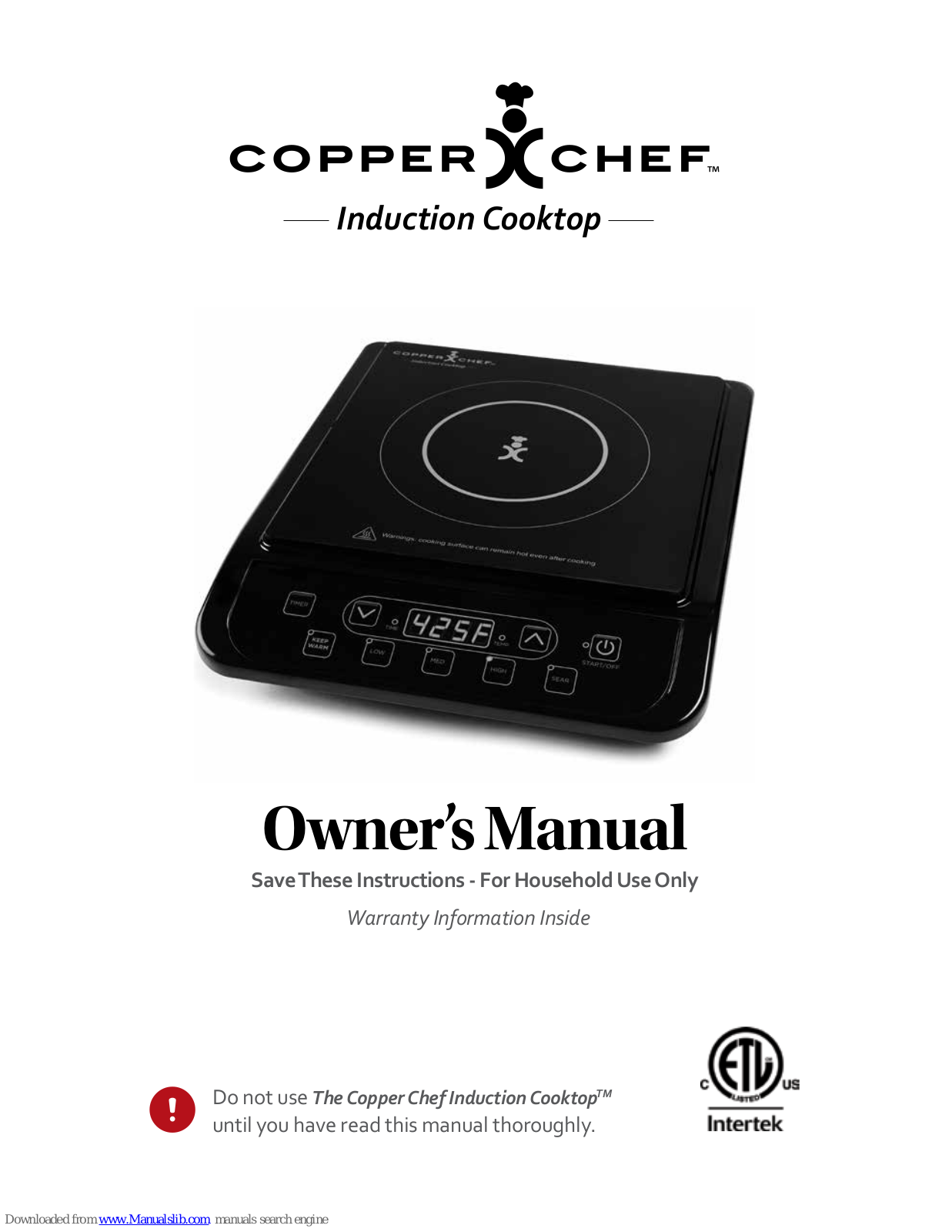 Copper Chef Induction Cooktop, INDCOP Owner's Manual