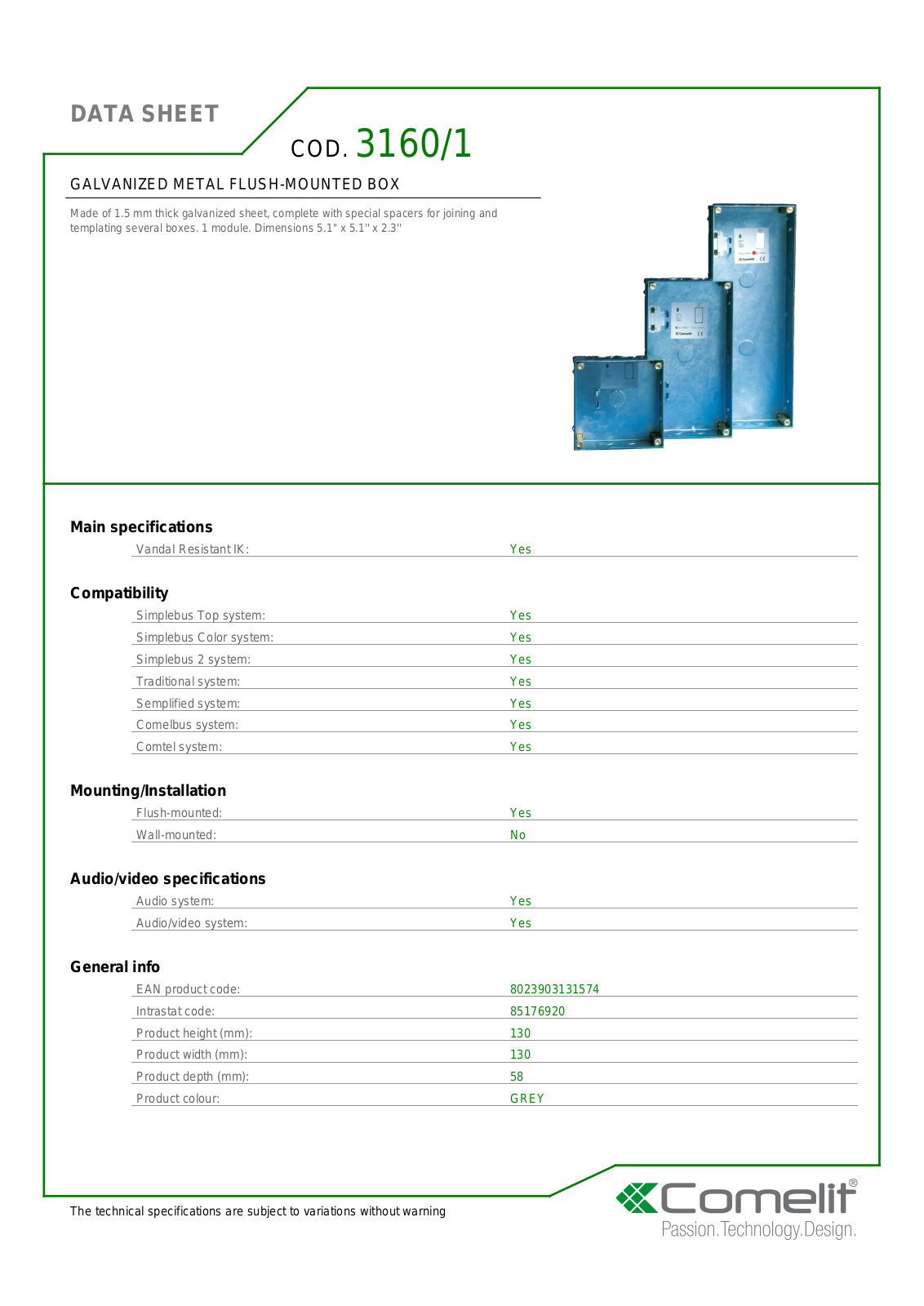 Comelit 3160-1 Specsheet - ManualMachine.com
