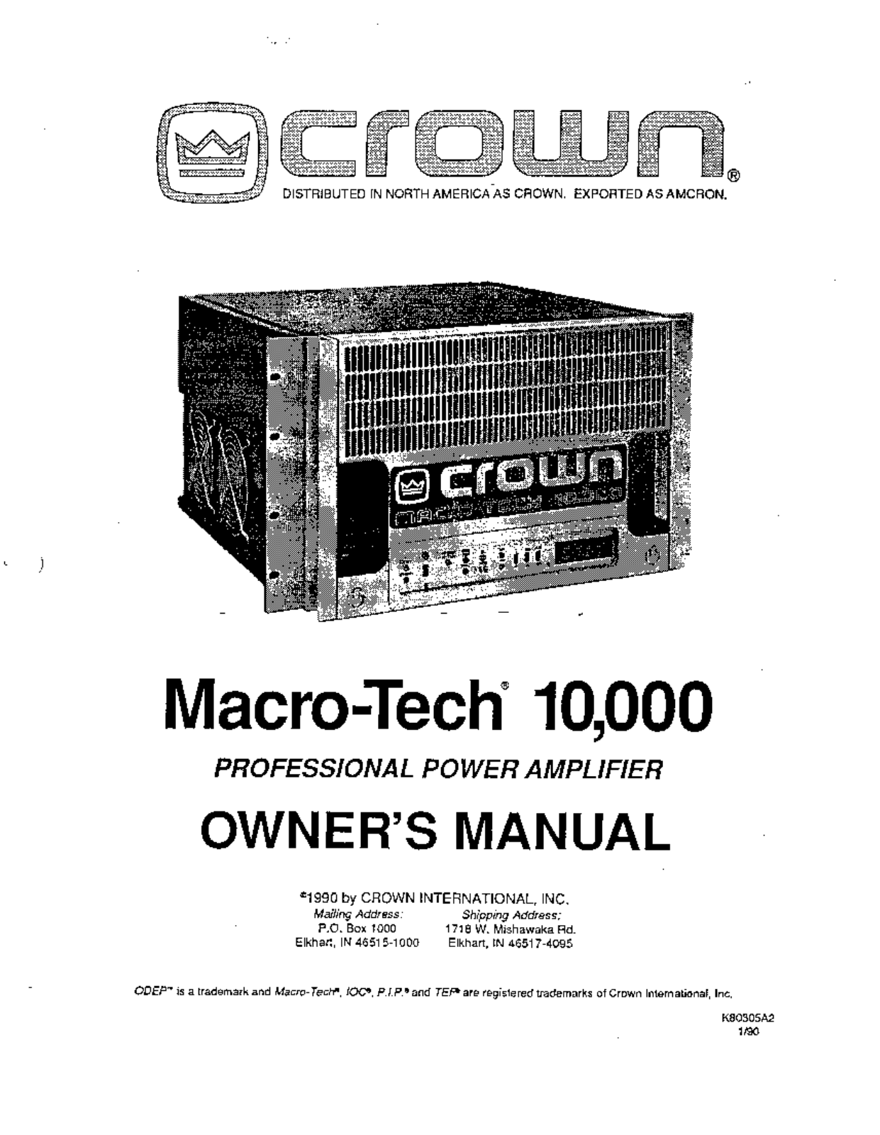 Crown Micro-Tech 1000, MT-1000 Owners manual