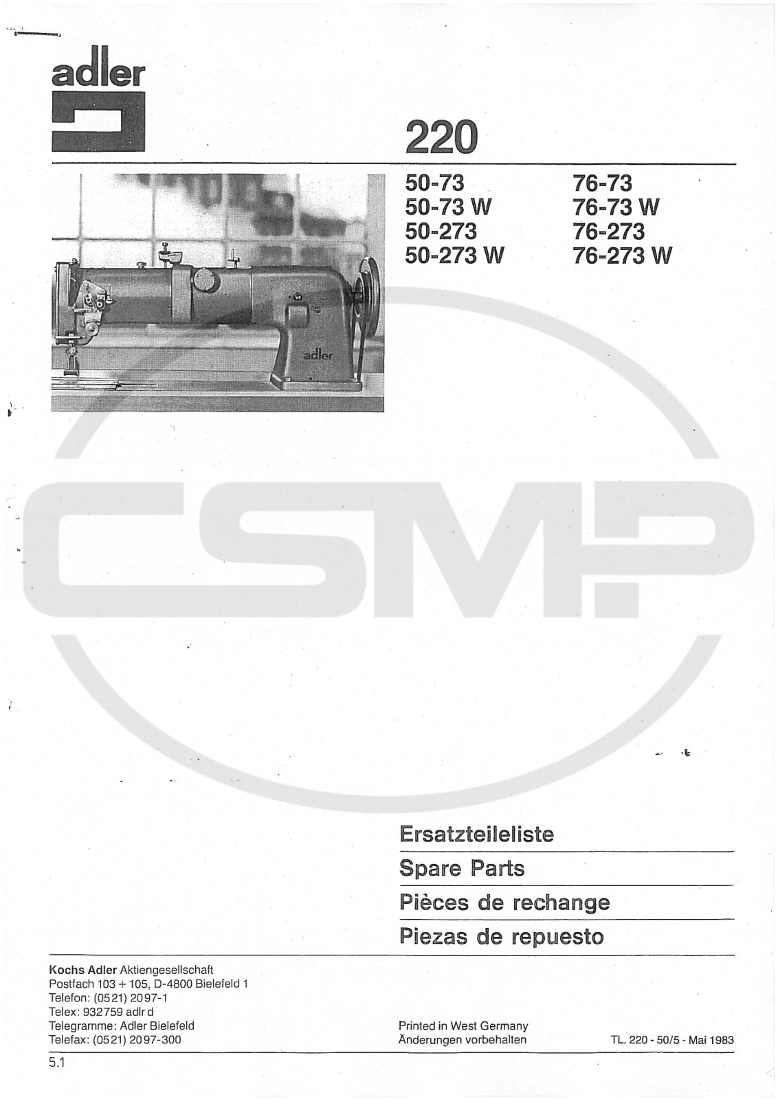 Durkopp Adler 220 Parts Book