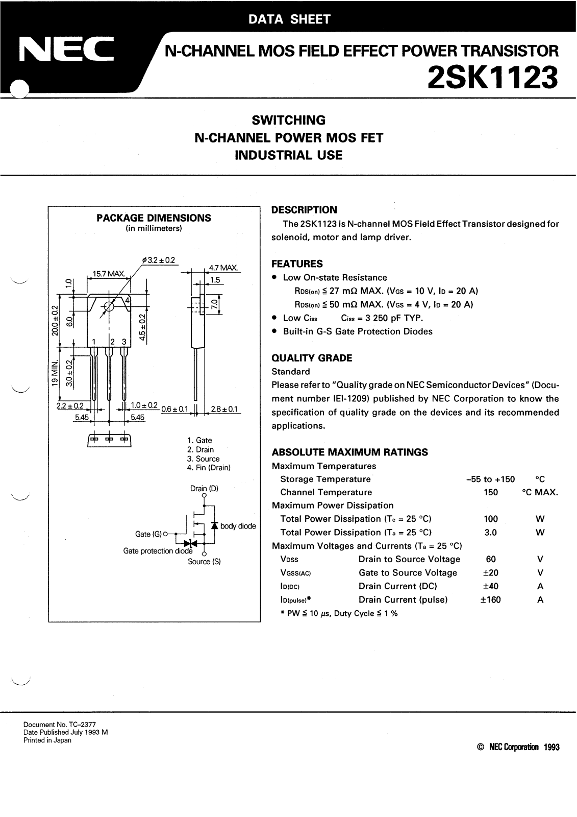 NEC 2SK1123 Datasheet