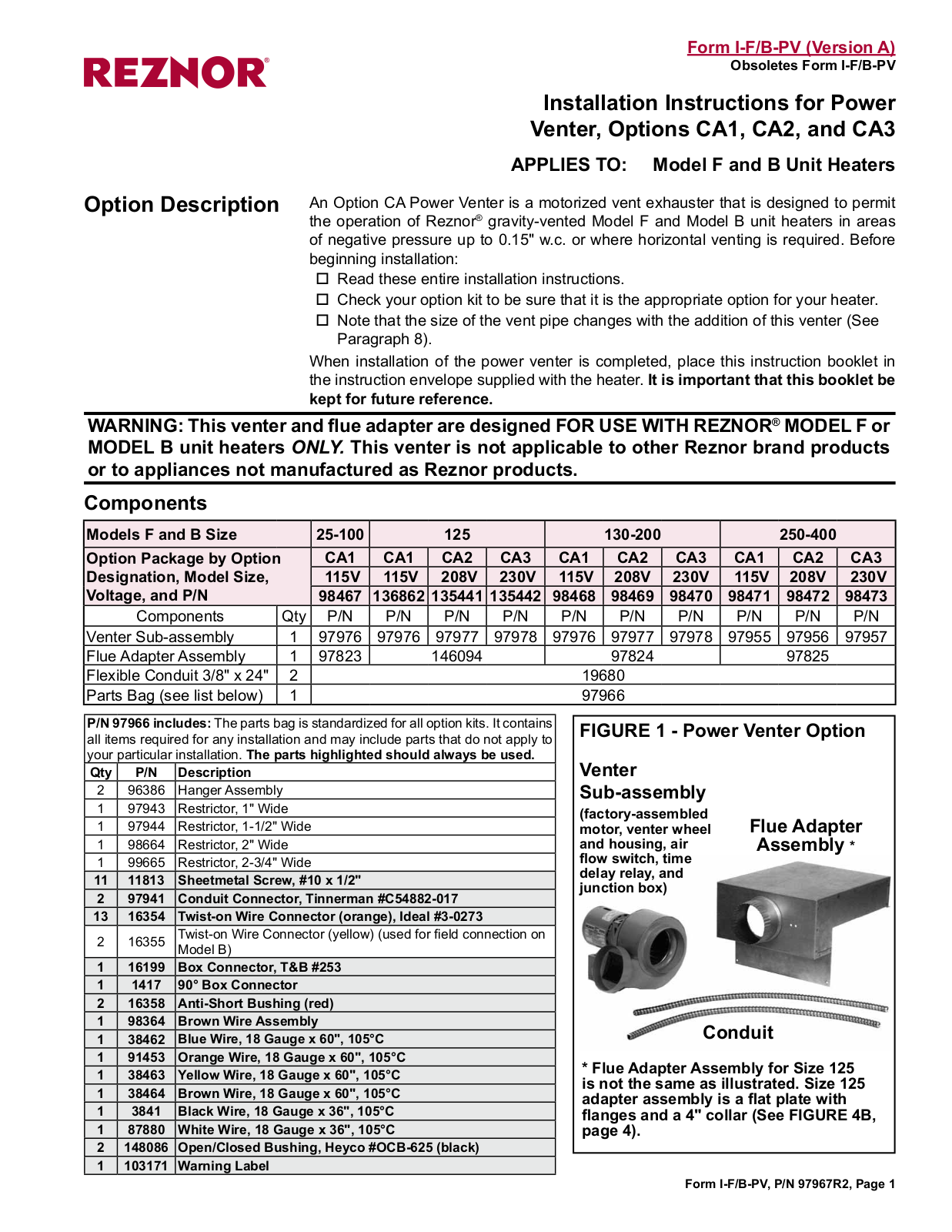 Reznor B Option User Manual