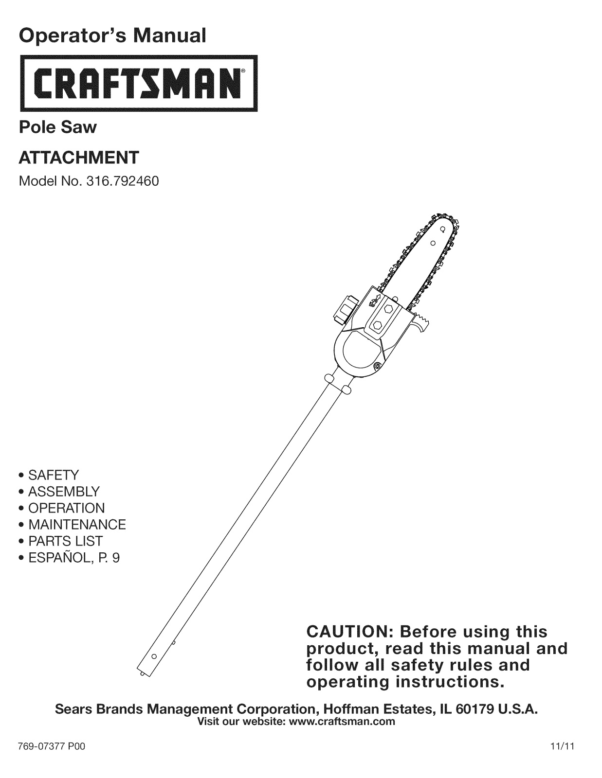 Craftsman 316792460 Owner’s Manual