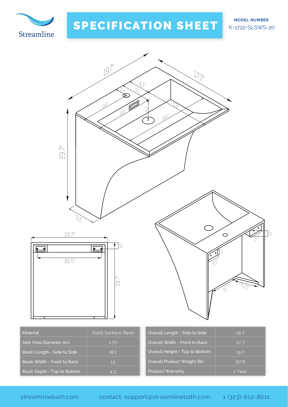 Streamline K1722SLSWS20 Specifications