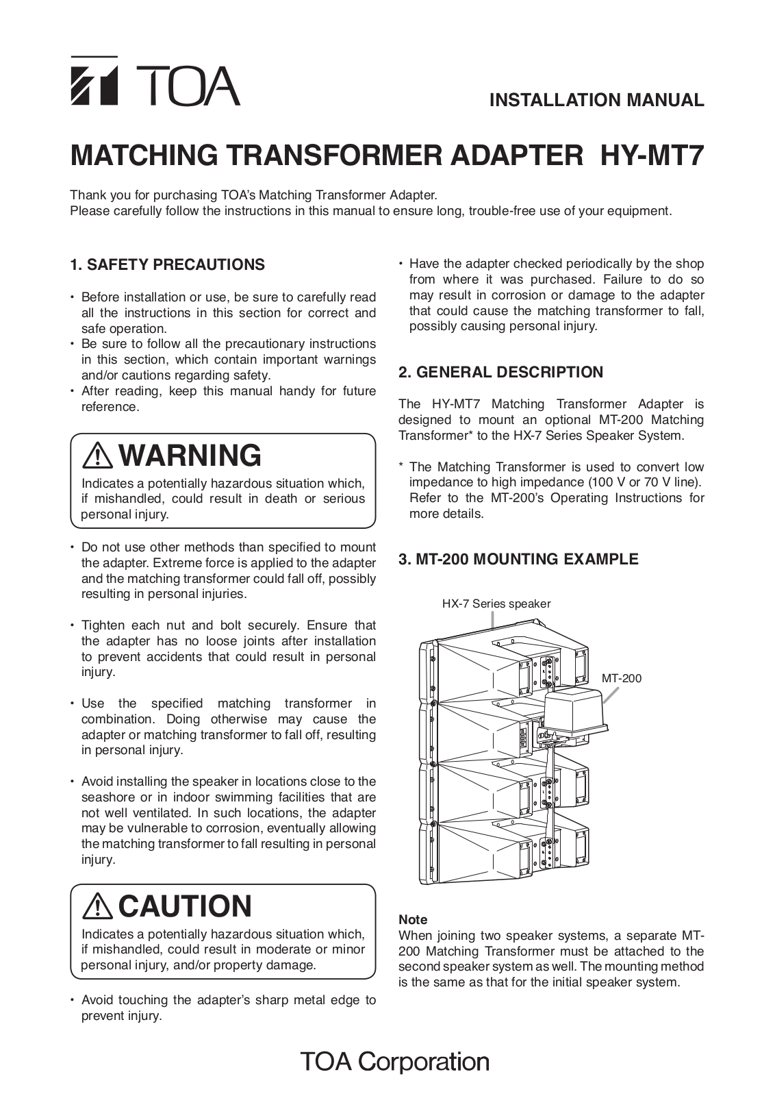 Toa HY-MT7 User Manual