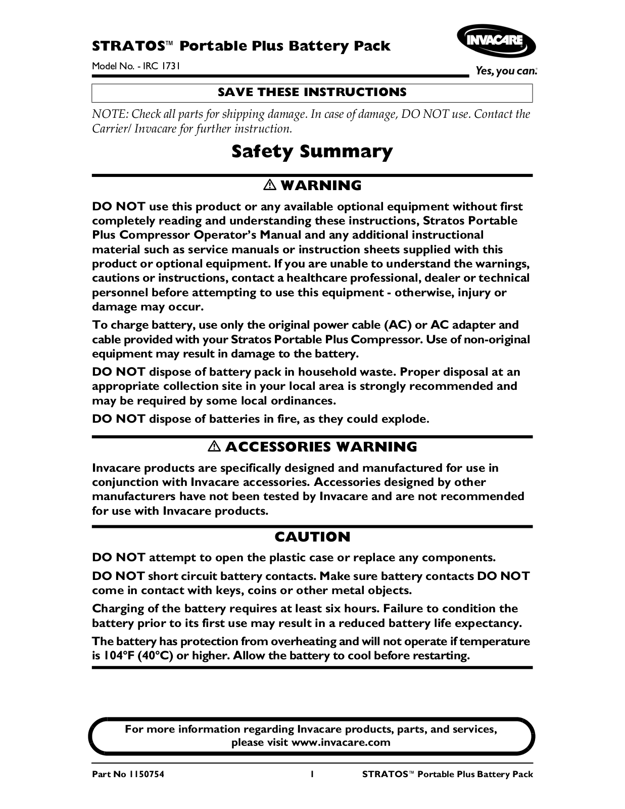 Invacare 1731 User Manual