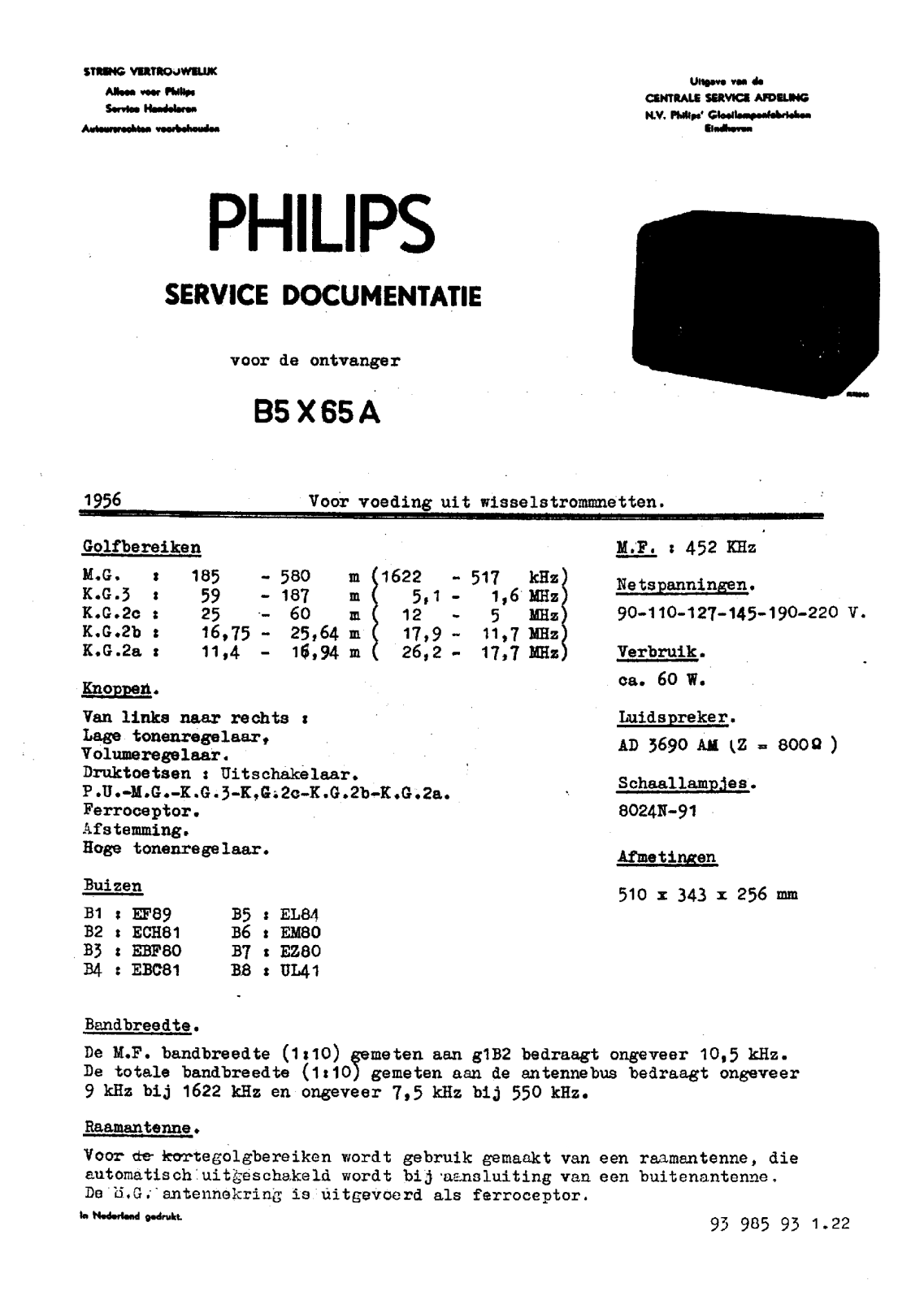 Philips B-5-X-65-A Service Manual