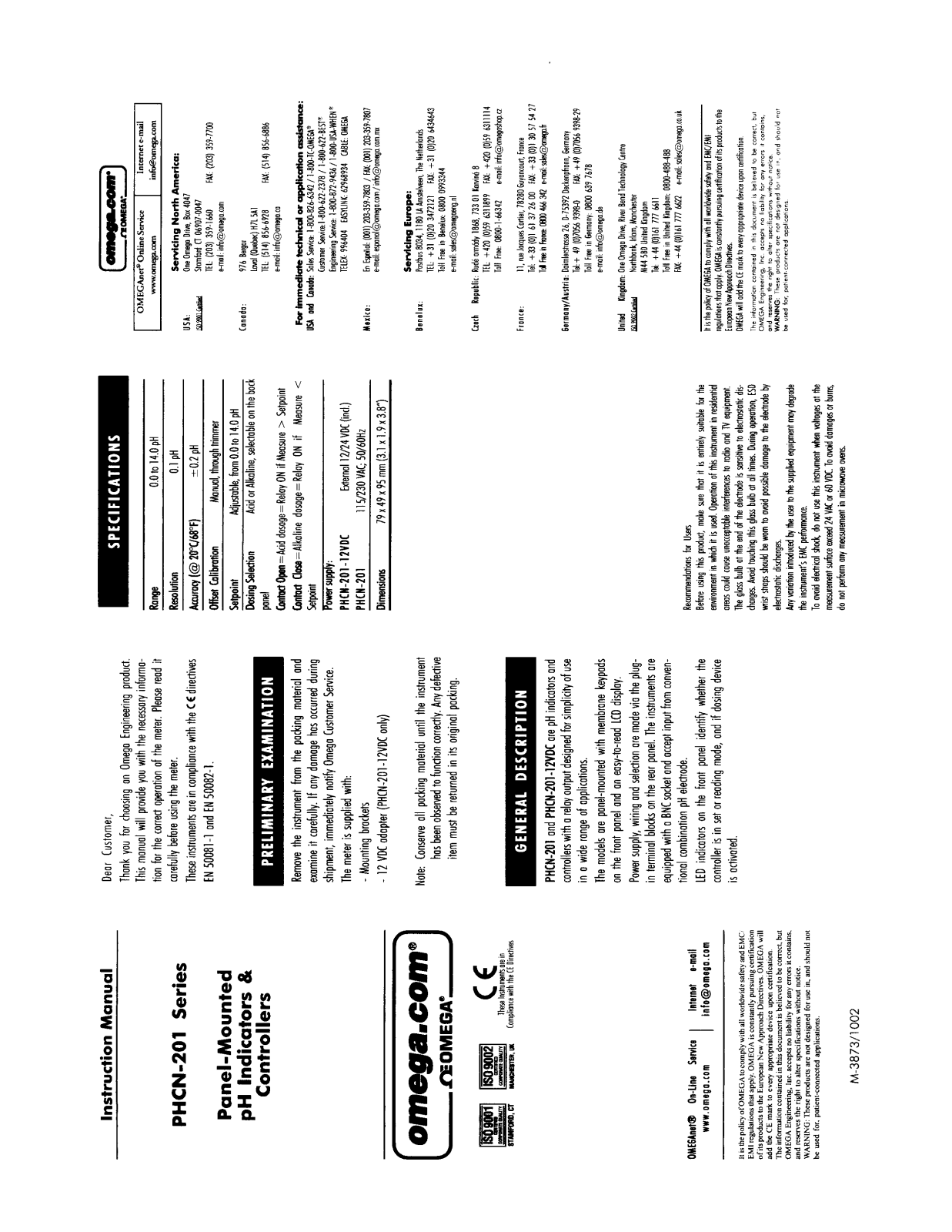 Omega Products PHCN-201 Installation  Manual