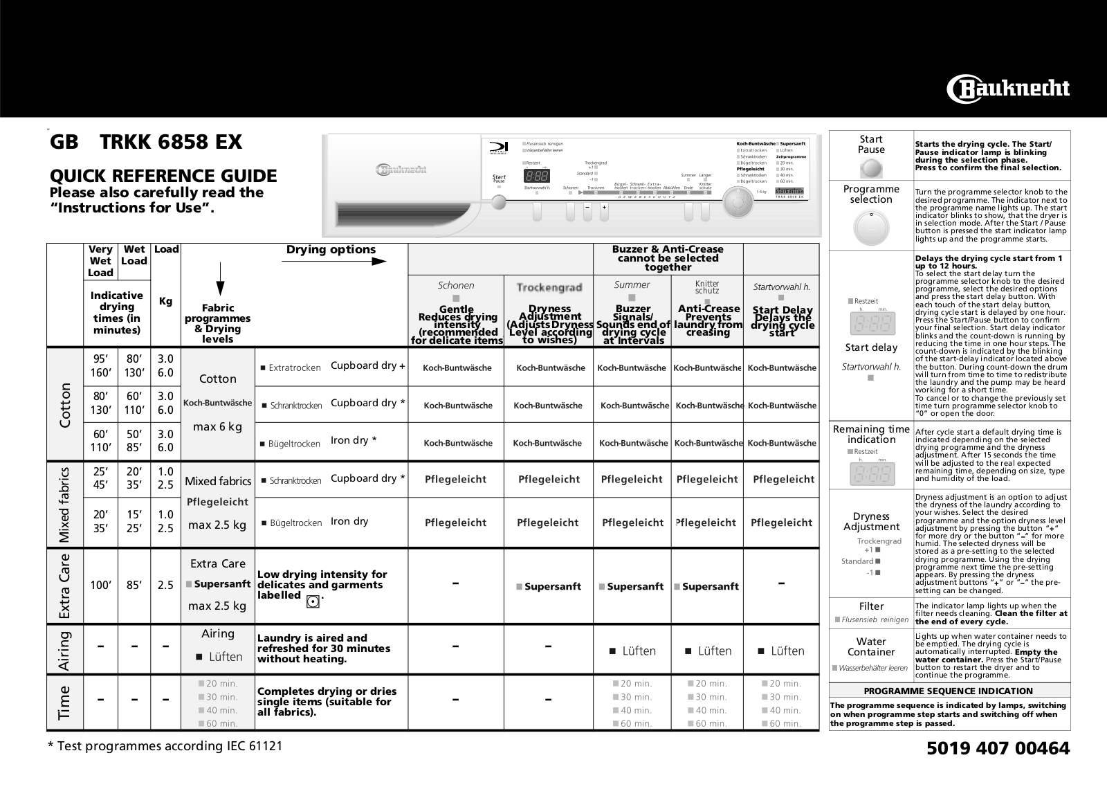 bauknecht TRKK 6858/3 EX INSTRUCTION FOR USE