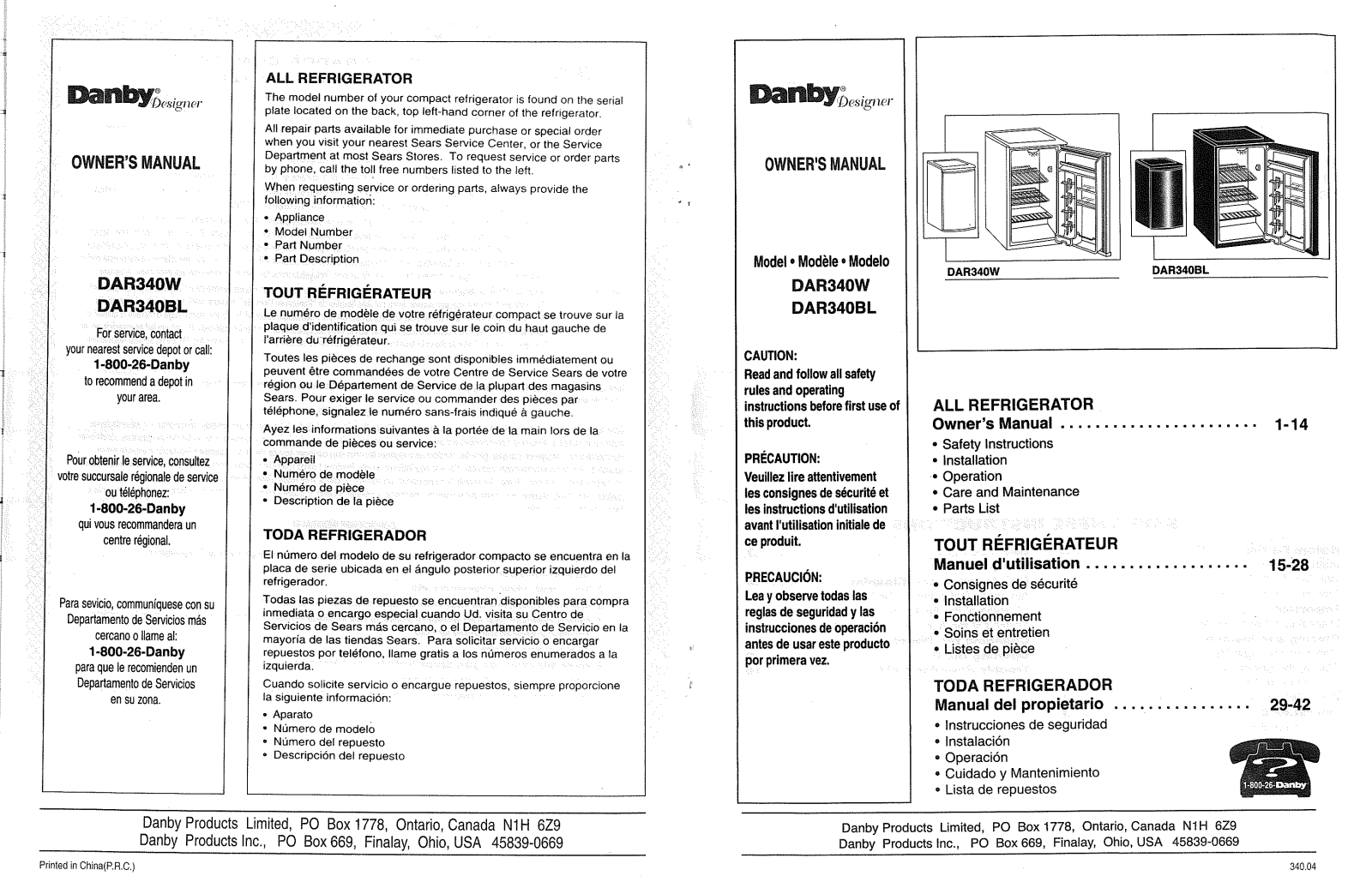 Danby DAR340W Owner's Manual