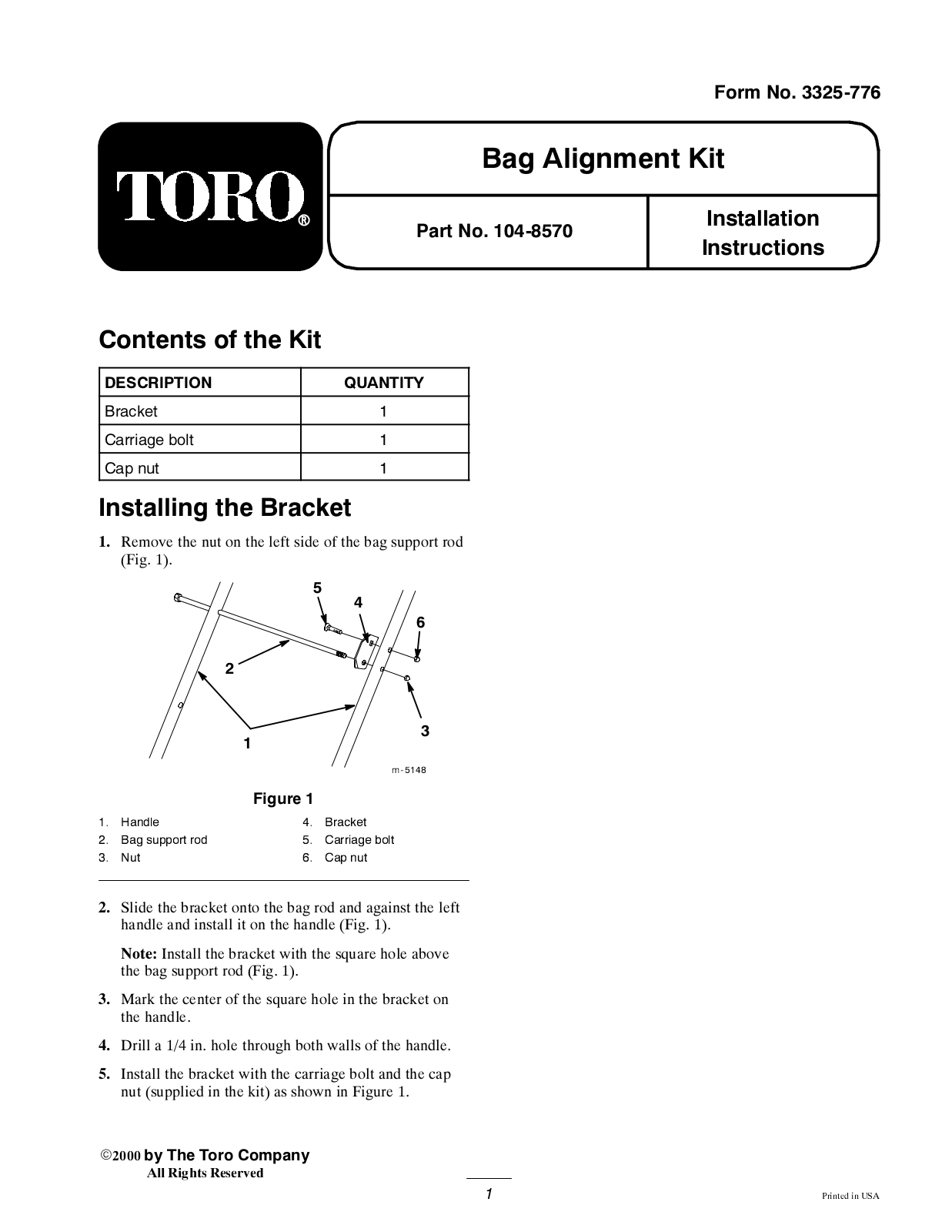 Toro 104-8570 Installation Instructions