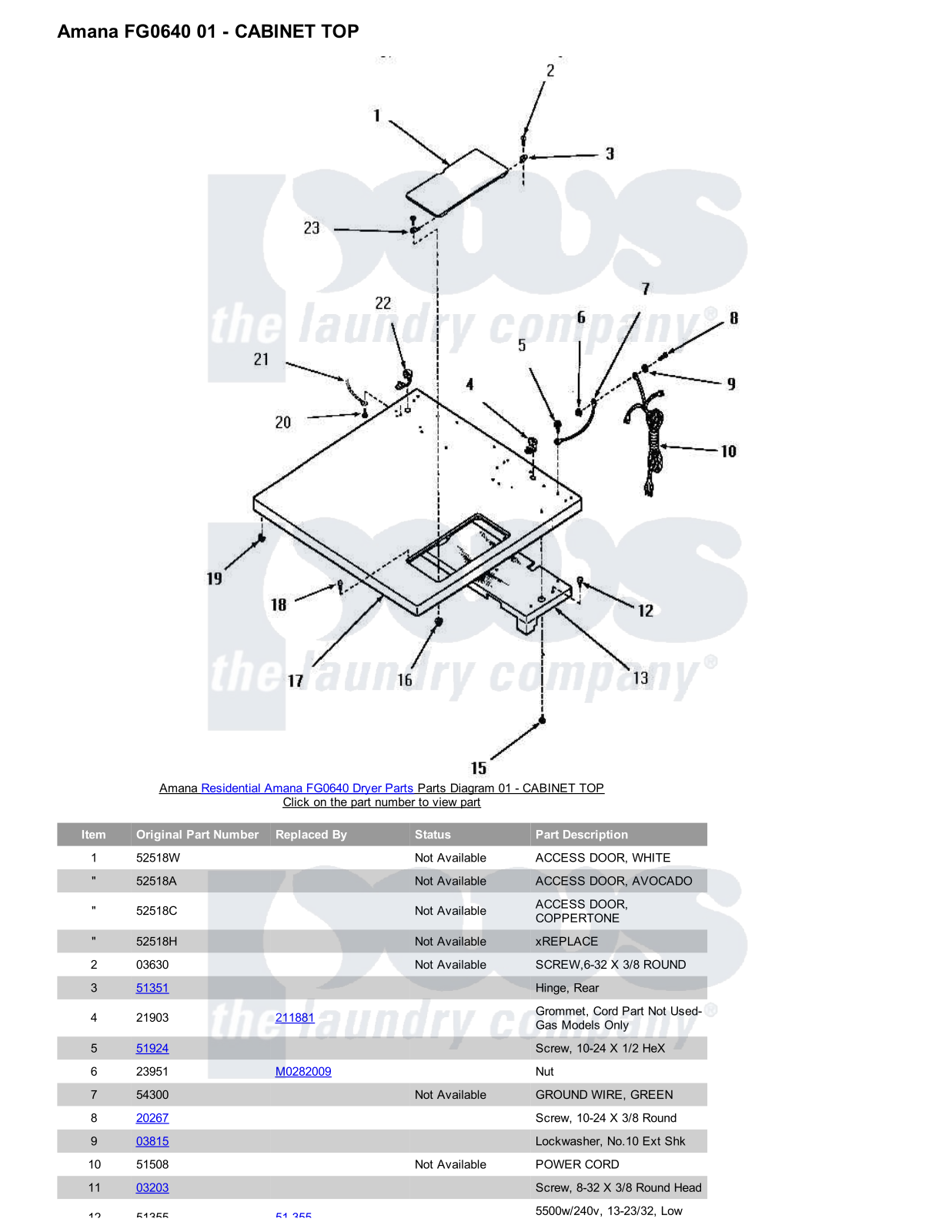 Amana FG0640 Parts Diagram