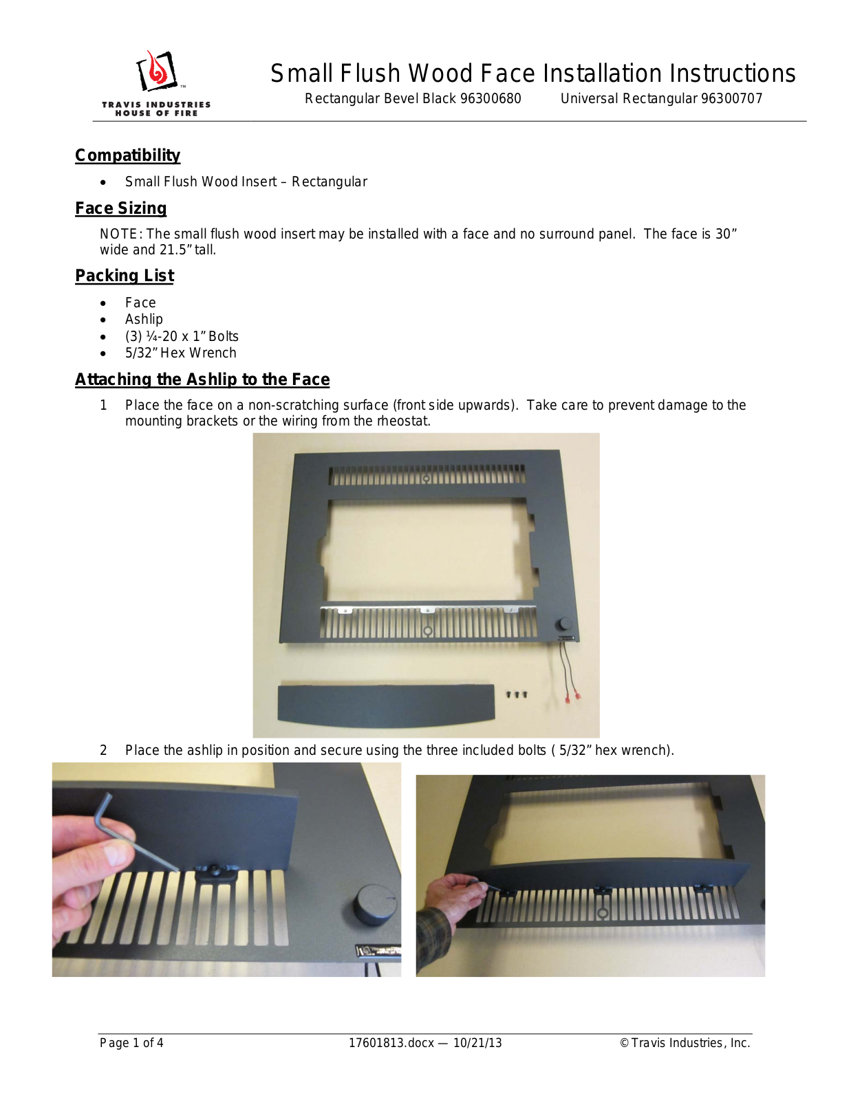 Avalon Firestyles Small Flush Wood Face User Manual