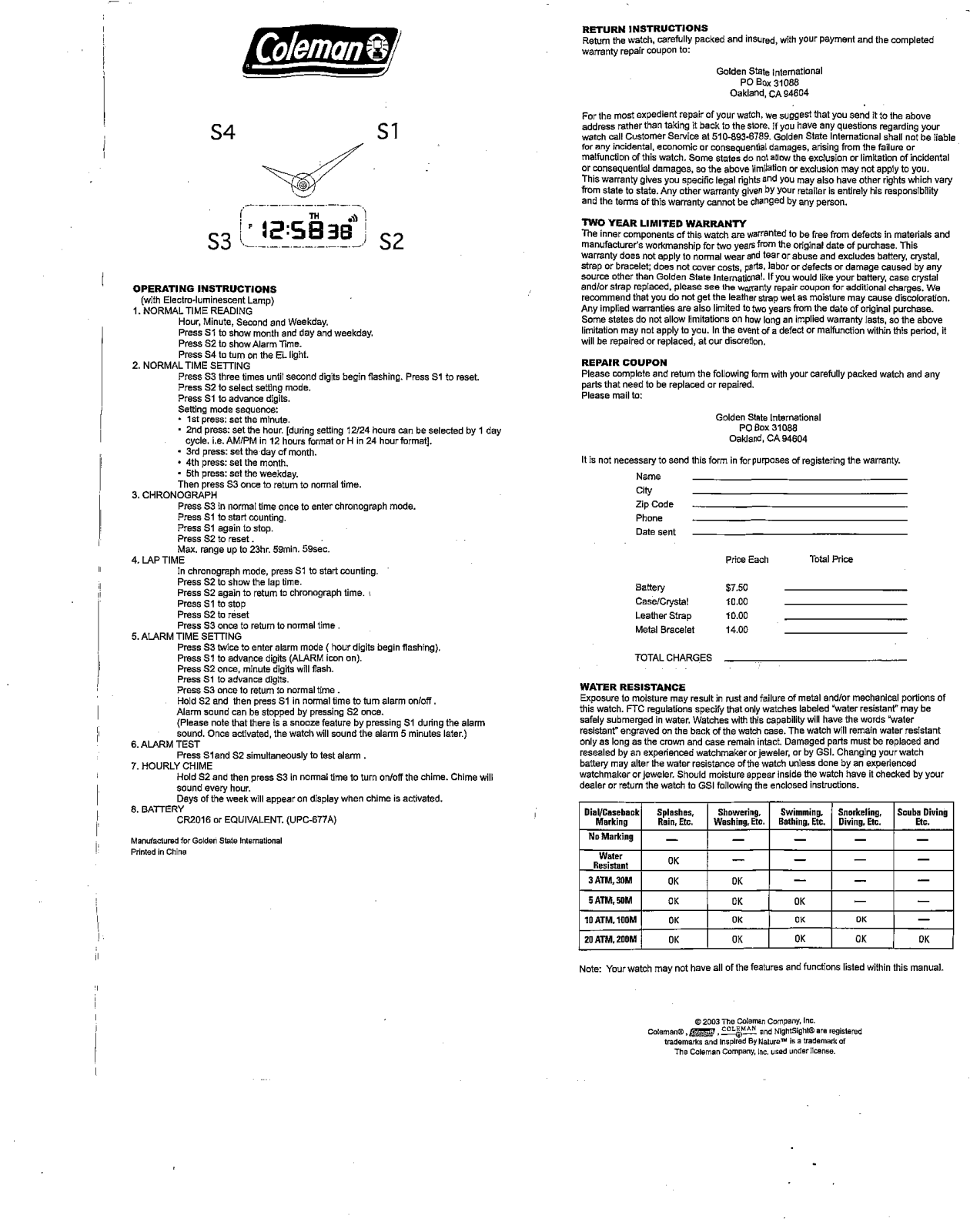 Golden State International 40-114 User Manual