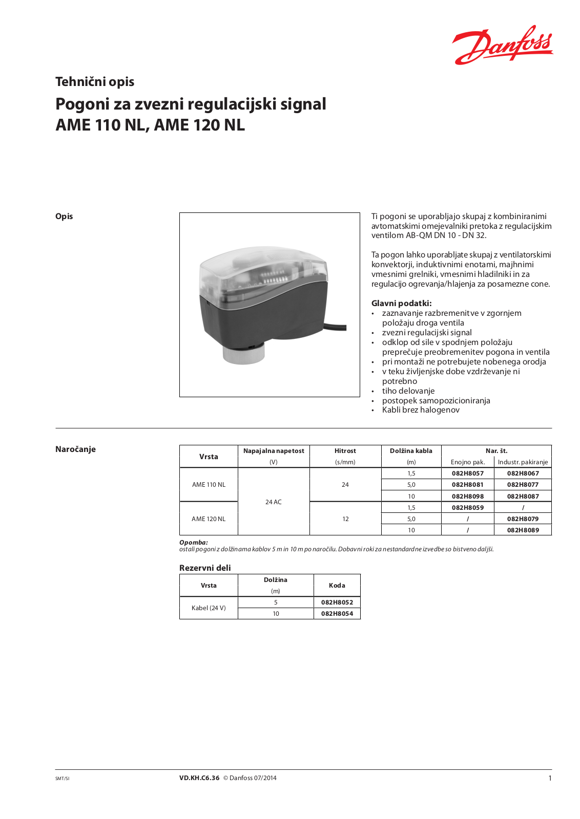 Danfoss AMV 110 NL, AMV 120 NL Data sheet