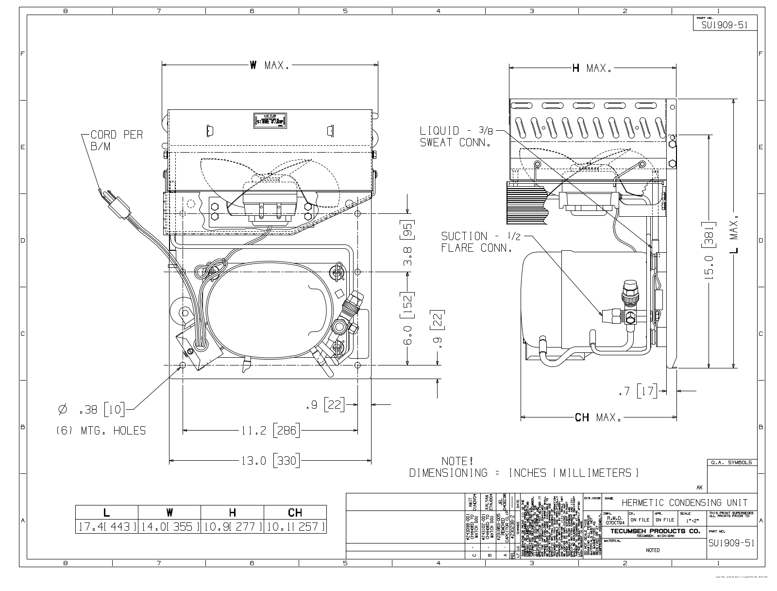 Tecumseh AKA4460YXCXA Drawing Data