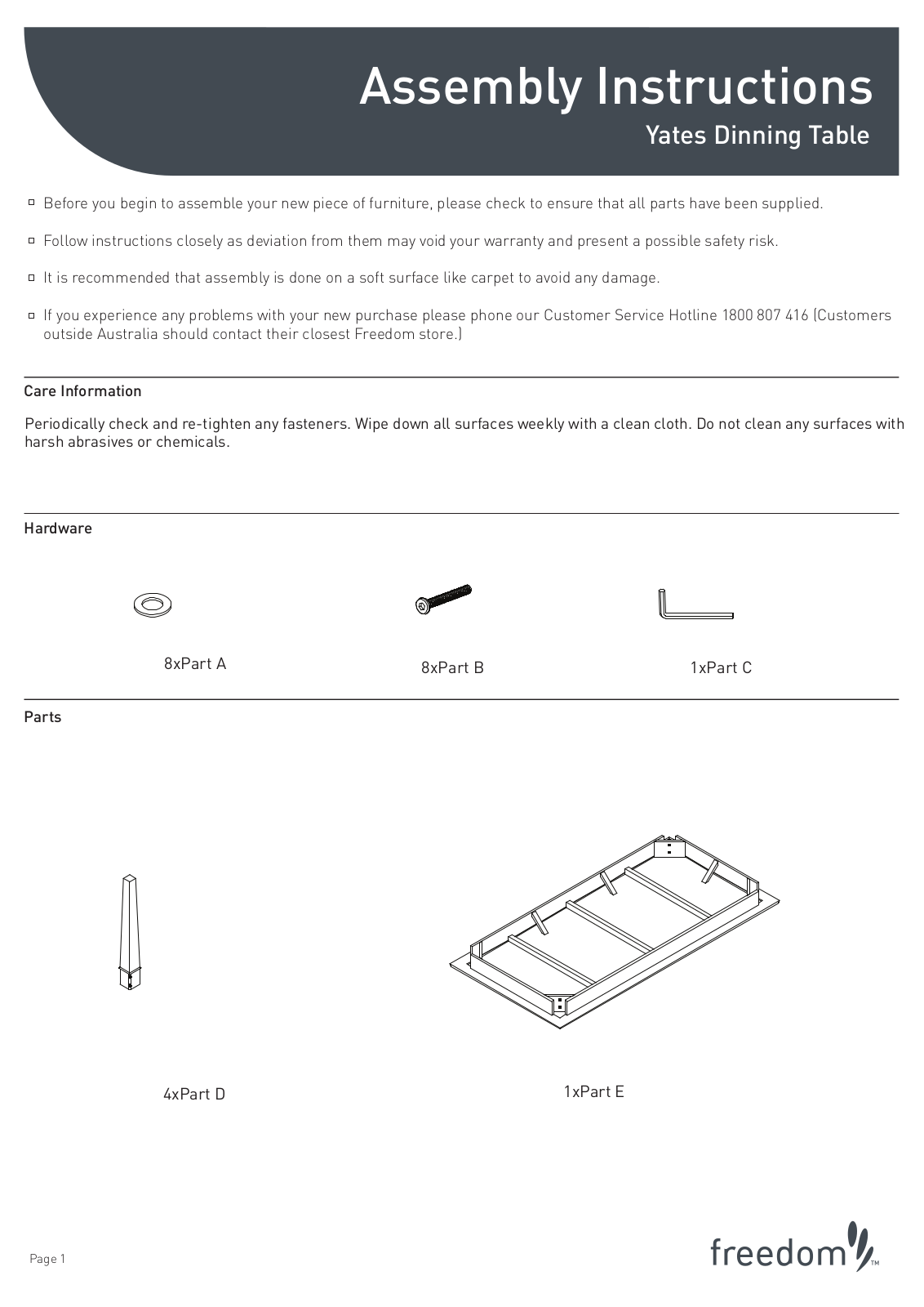 Freedom Yates Dining Table Assembly Instruction