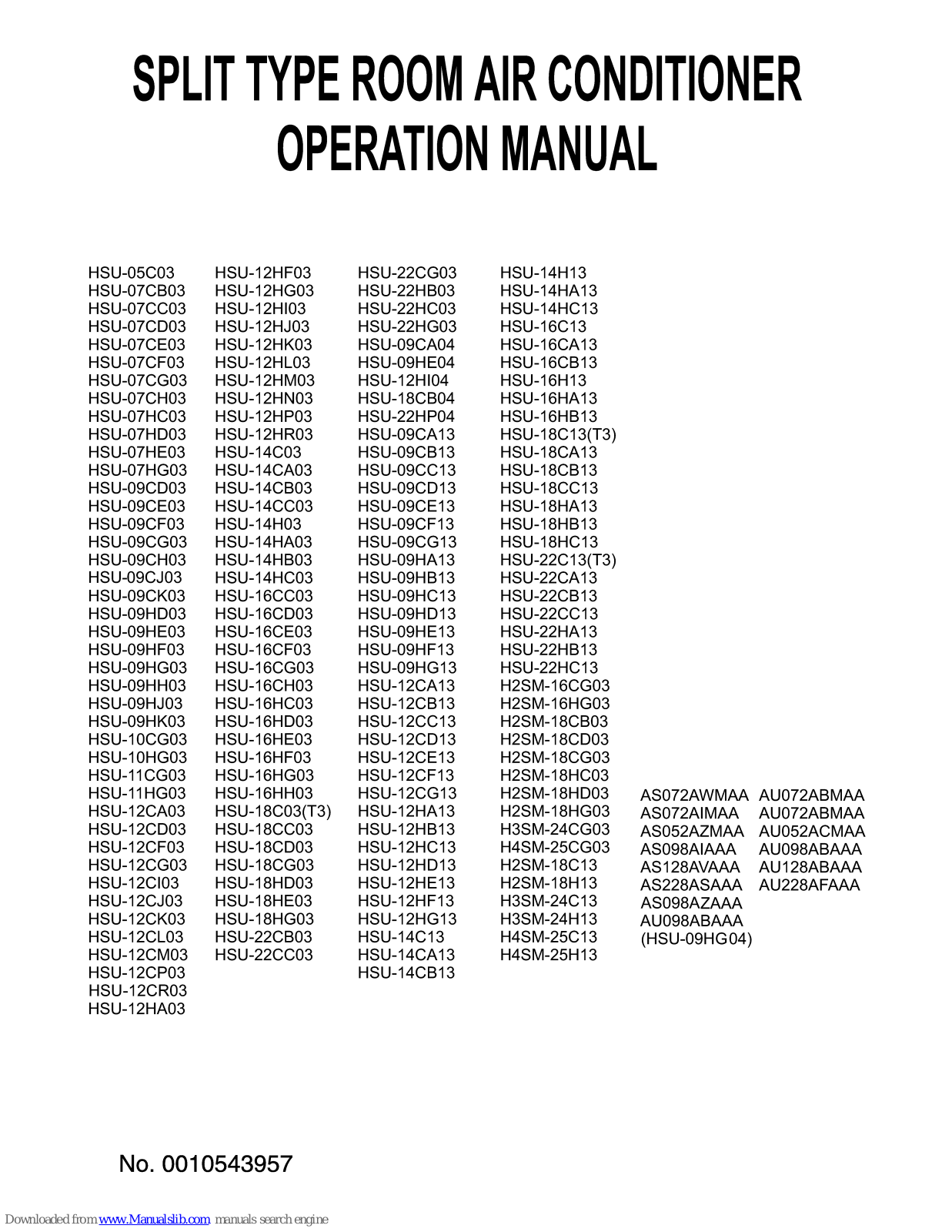 Haier HSU-18CB04, HSU-09CC13, HSU-05C03, HSU-09CA04, AS072AIMAA User Manual