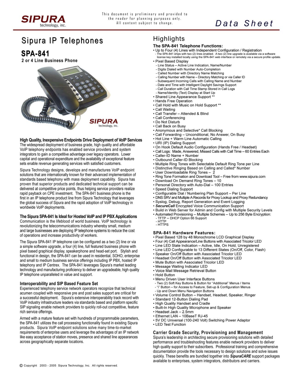 Sipura SPA-841 DATASHEET