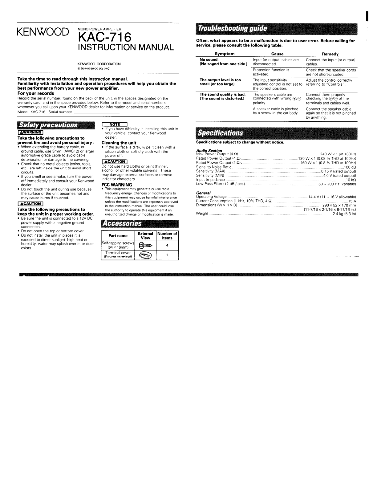 Kenwood KAC-716 Owner's Manual