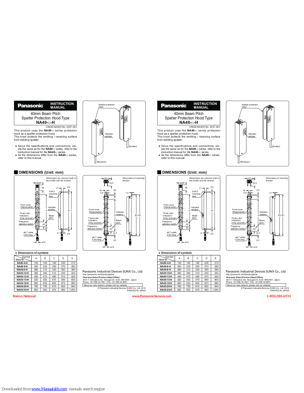 Panasonic NA40-6-H, NA40-4-H, NA40-8-H, NA40-10-H, NA40-12-H Instruction Manual