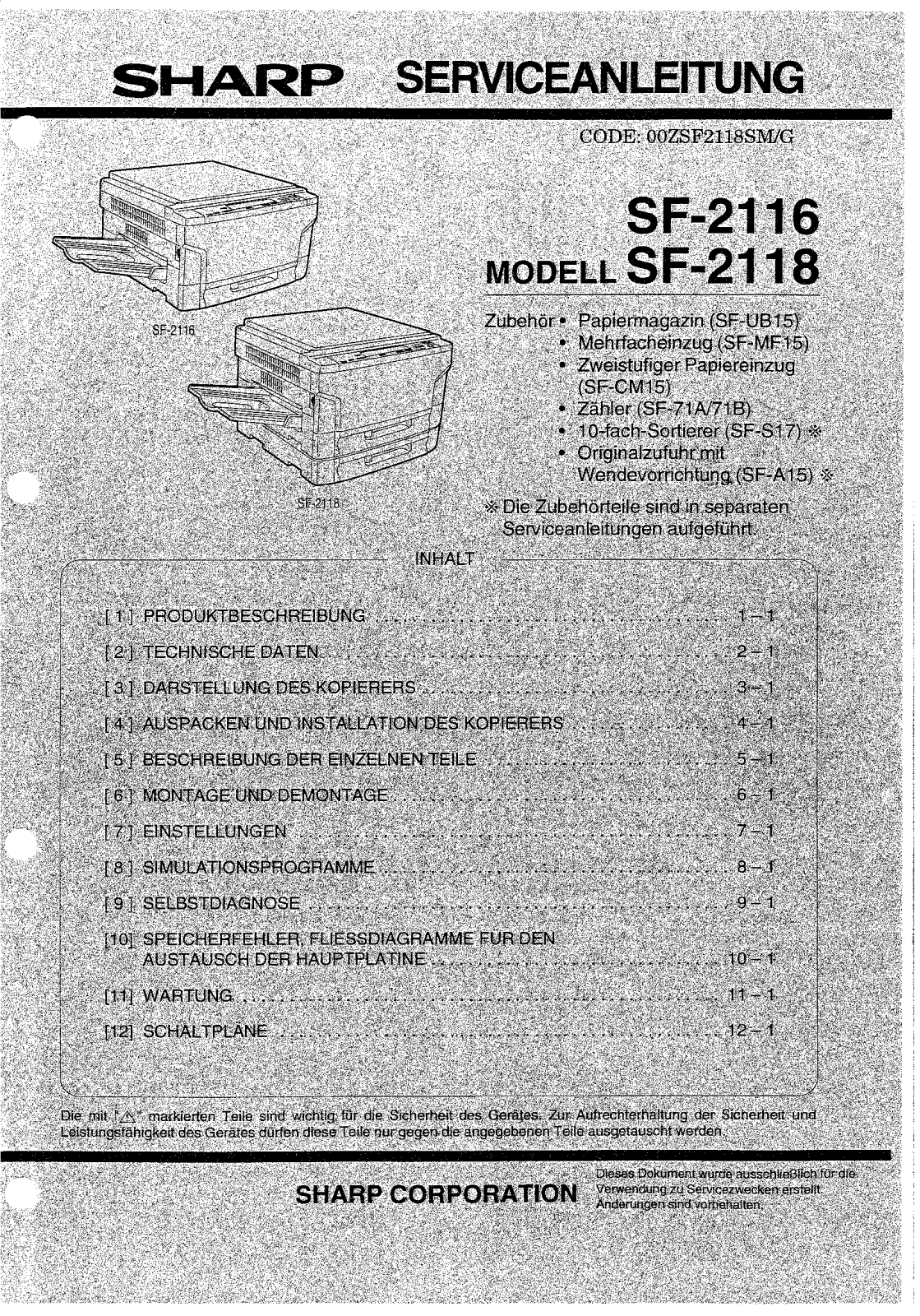 SHARP sf2116smd Service Manual