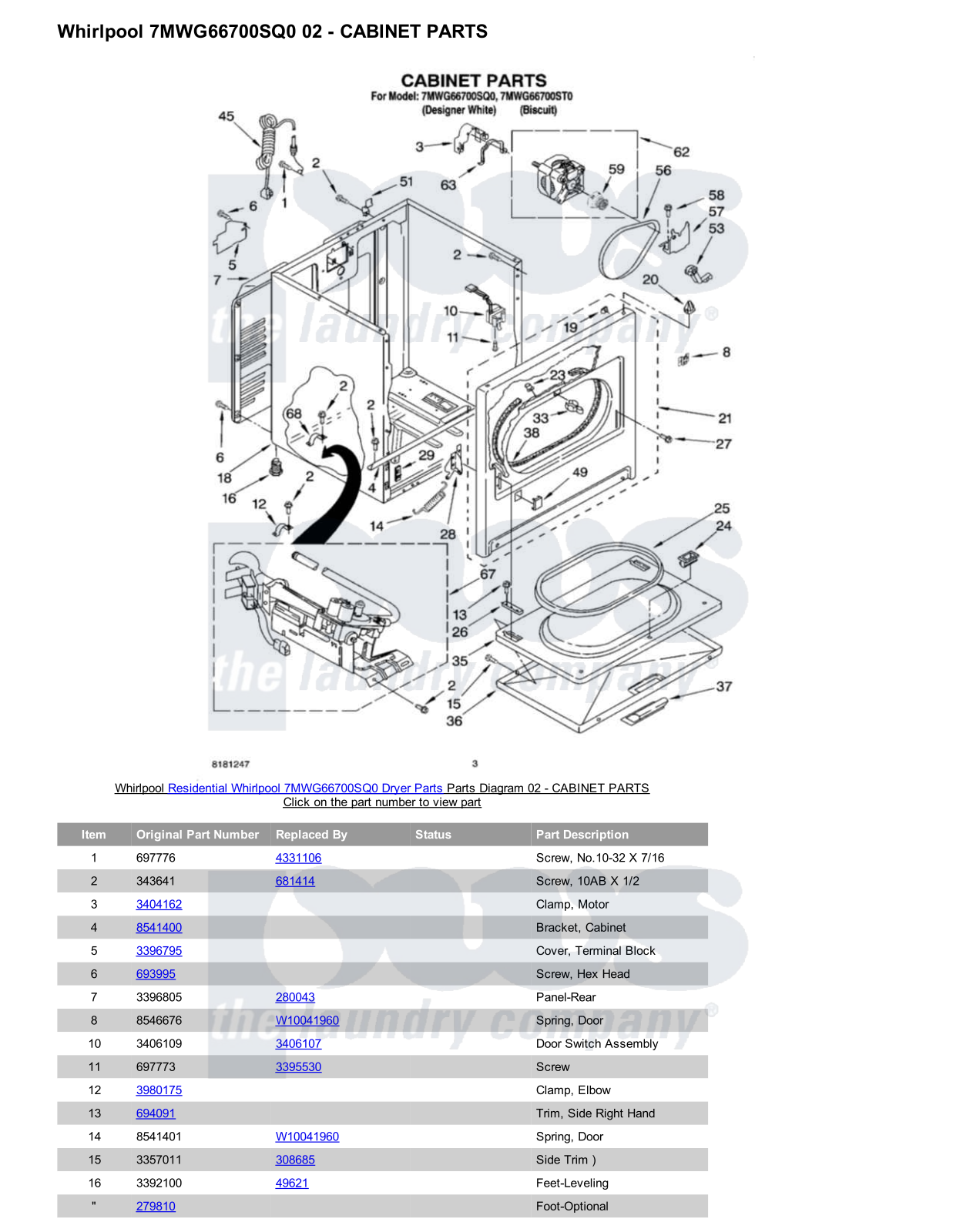 Whirlpool 7MWG66700SQ0 Parts Diagram