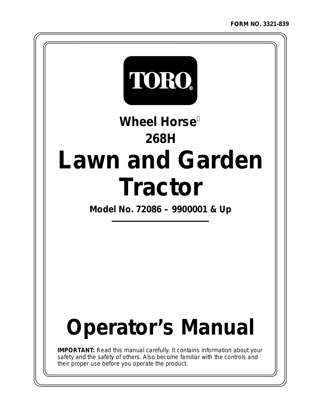 Toro 72086 Operator's Manual