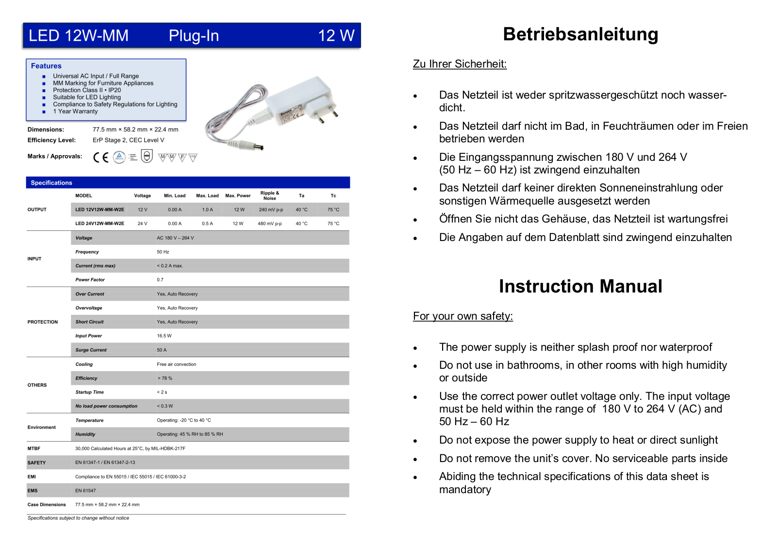 Dehner Elektronik LED 12W-MM Instruction Manual