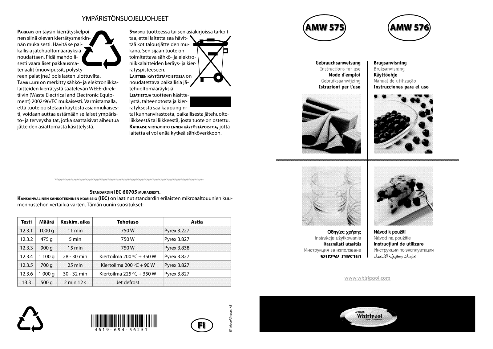 WHIRLPOOL AMW 576 IX User Manual