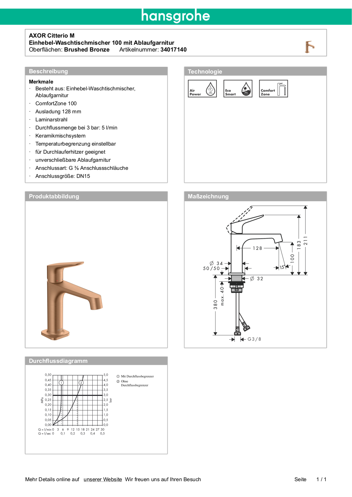 Hansgrohe AXOR 34017140 User Manual