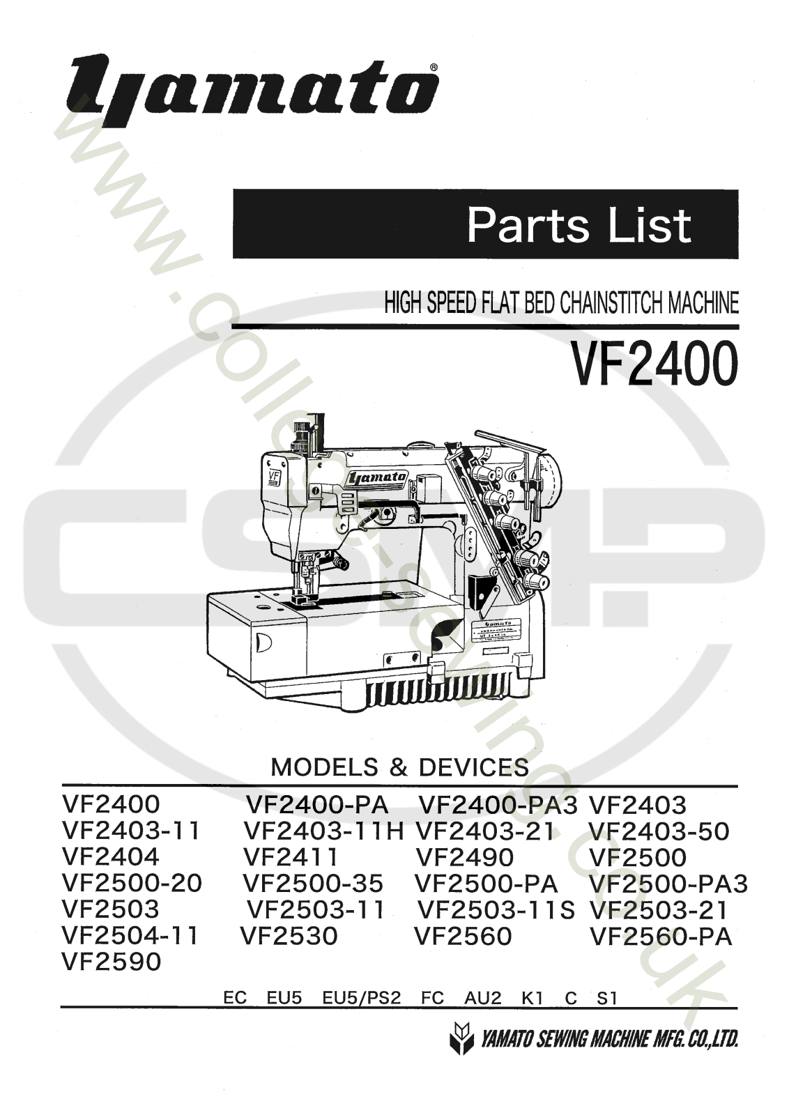 Yamato VF2403-11, VF2404, VF2500-20, VF2503, VF2504-11 Parts Book