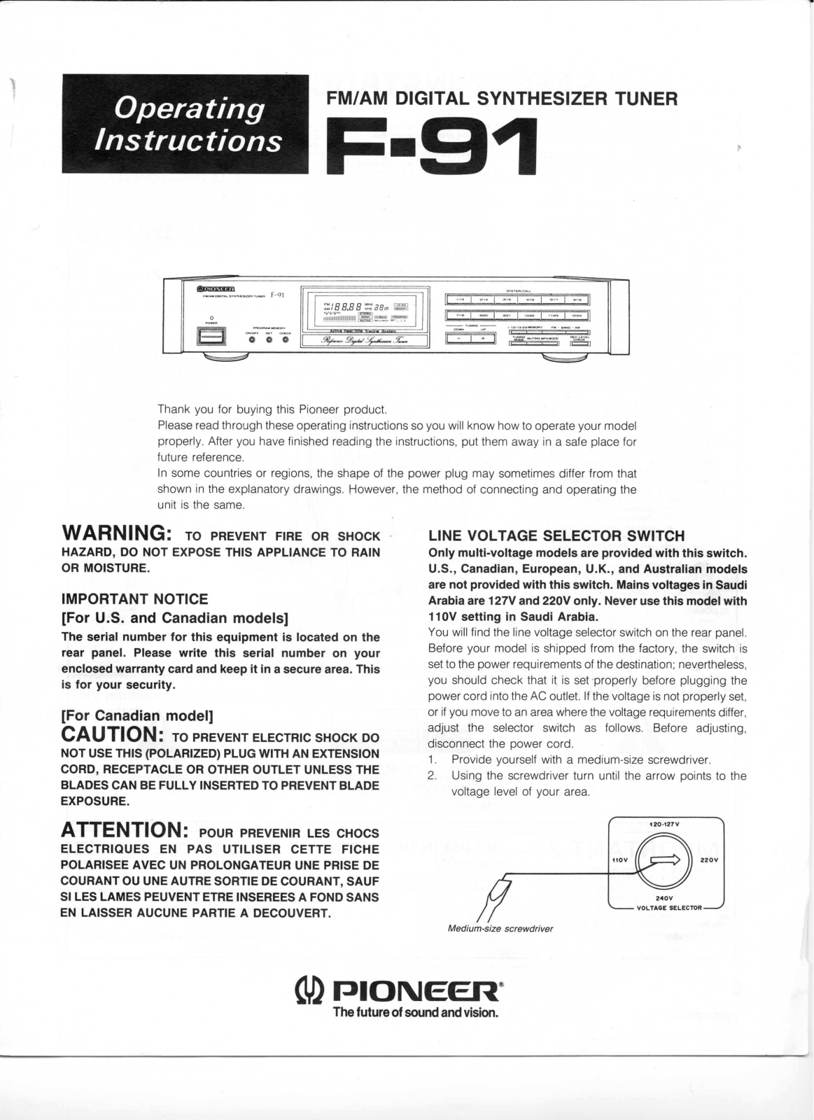 Pioneer F-91 Owners manual