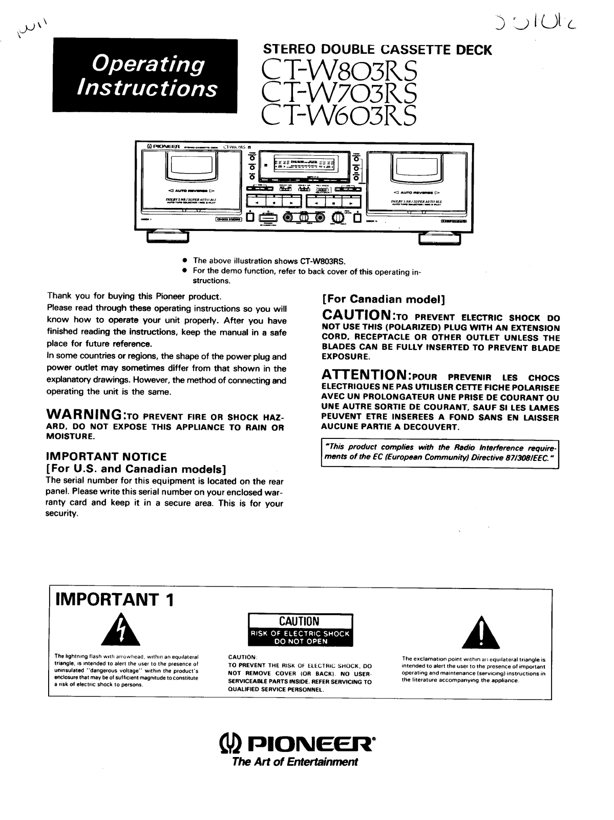 Pioneer CT-W703RS, CT-W803RS User Manual