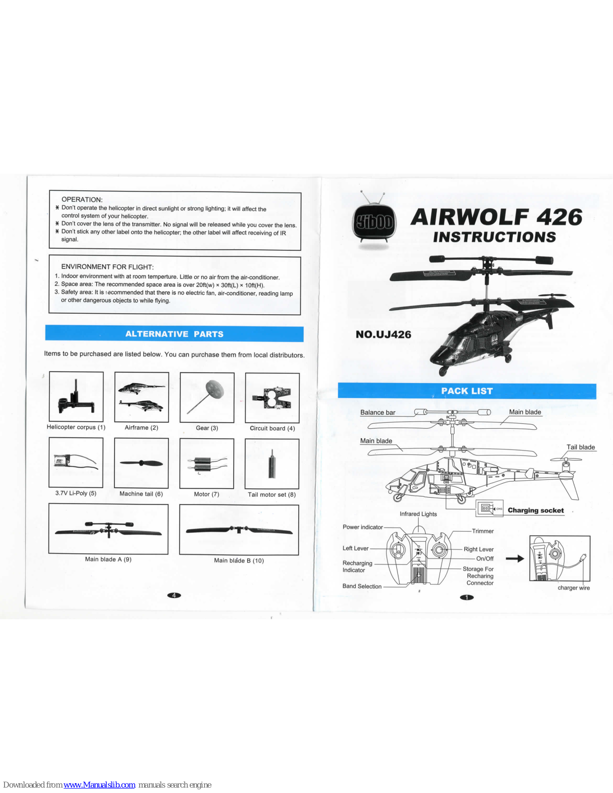 Gyro Helicopter AIRWOLF 426 UJ426 Instructions For Use Manual