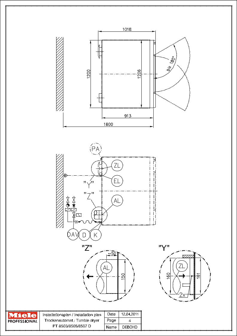 Miele PT 8503 D, PT 8505 D, PT 8507 D Installation diagram