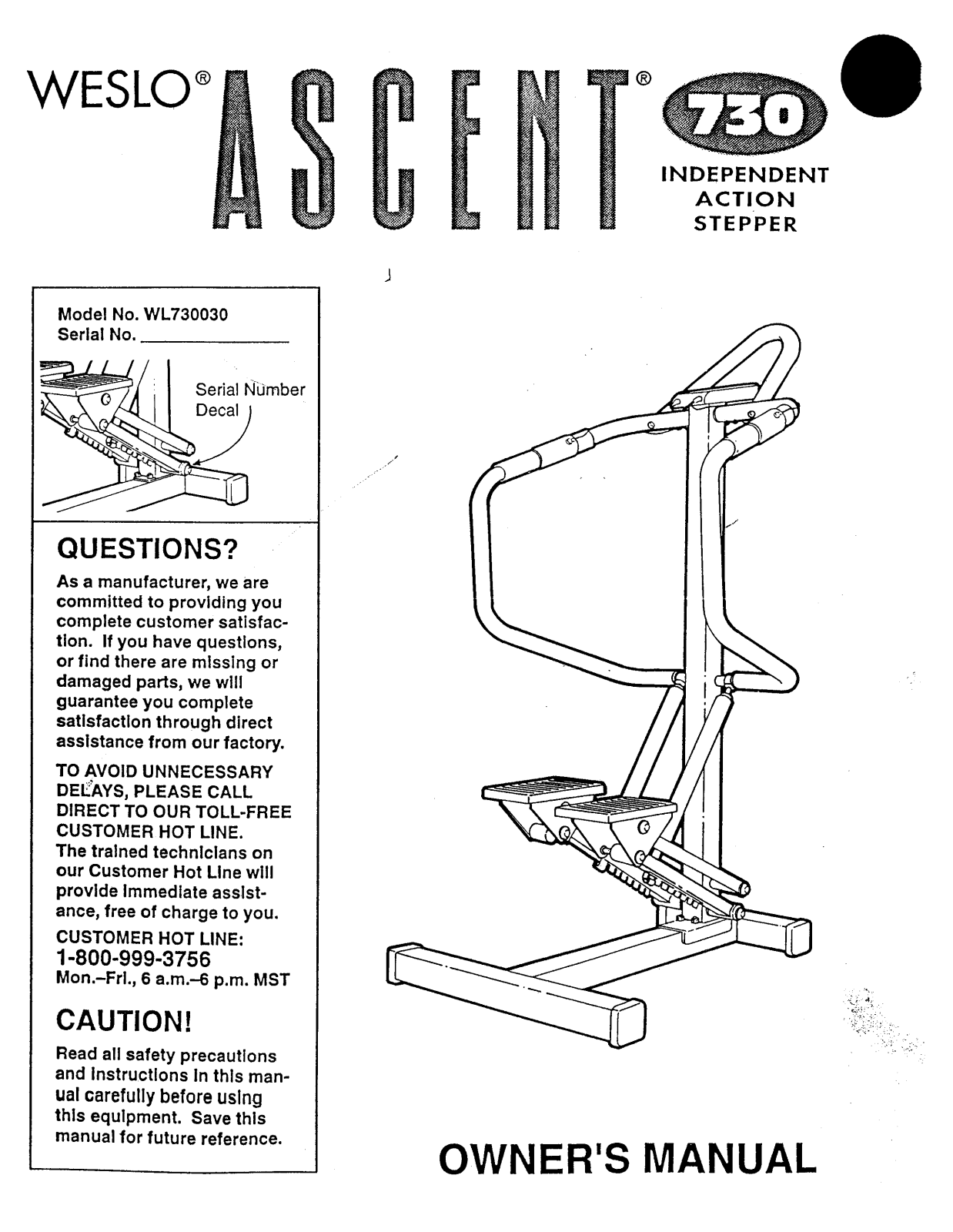 Weslo WL730030 Owner's Manual