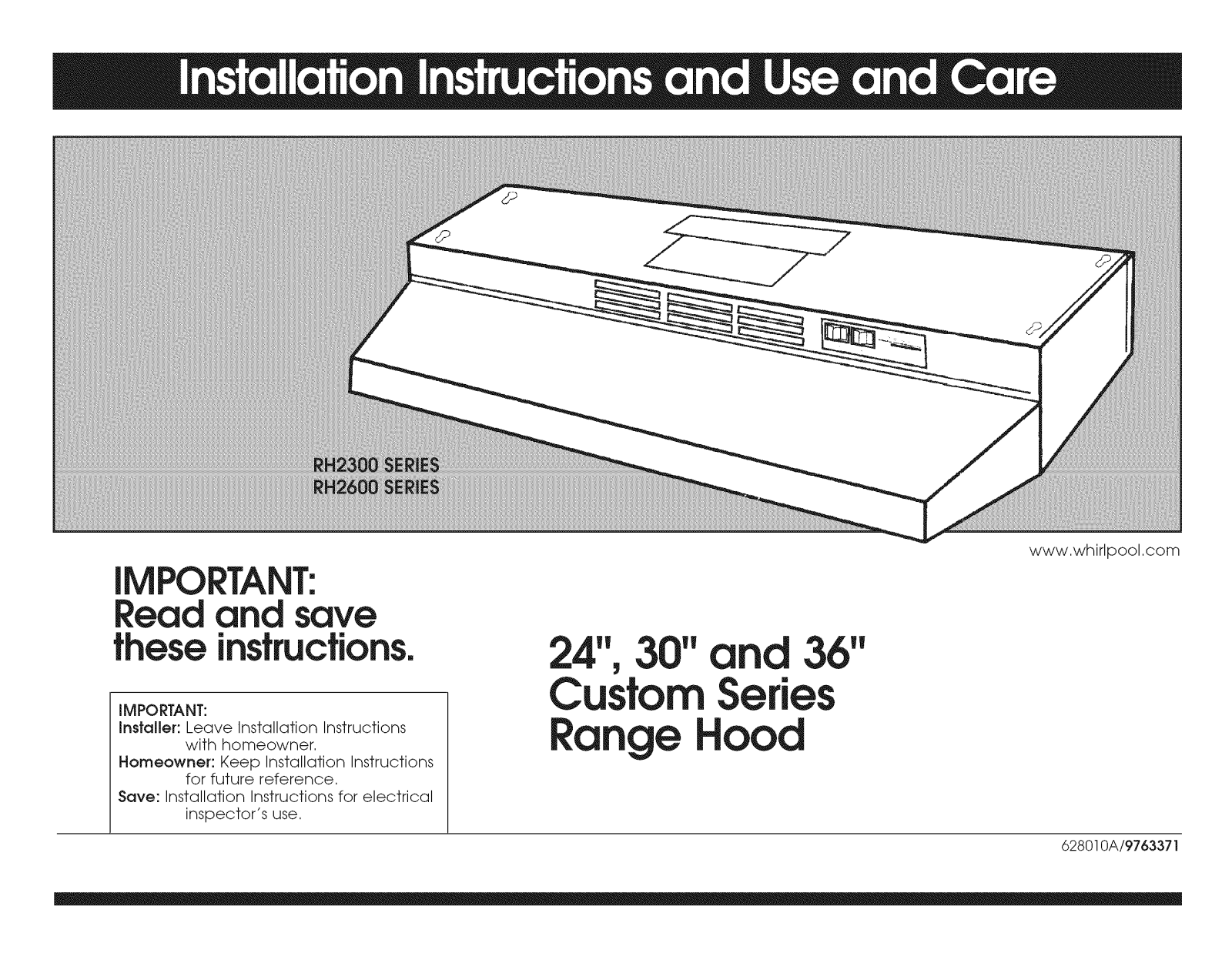 Whirlpool RH2630XJZ2, RH2630XJT2, RH2630XJQ2, RH2336XJQ2, RH2624XJQ2 Installation Guide - ManualMachine.com