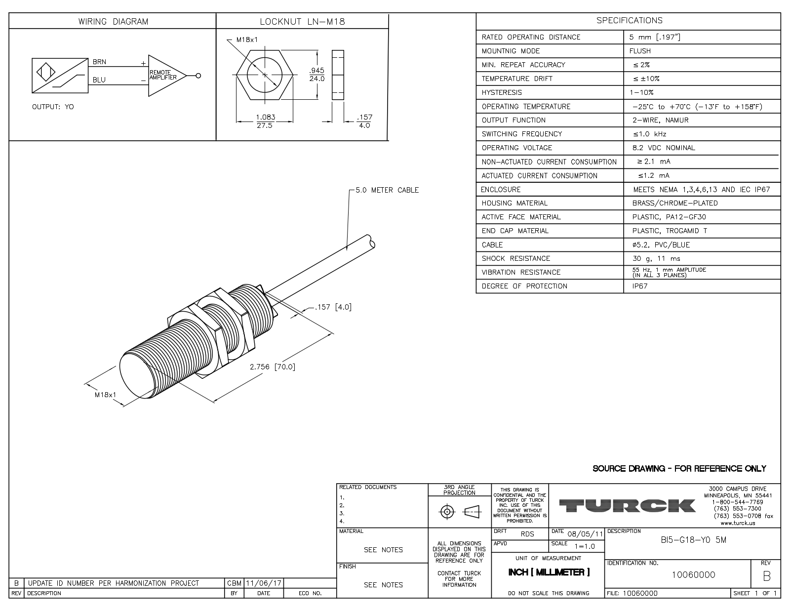 Turck BI5-G18-Y05M Data Sheet